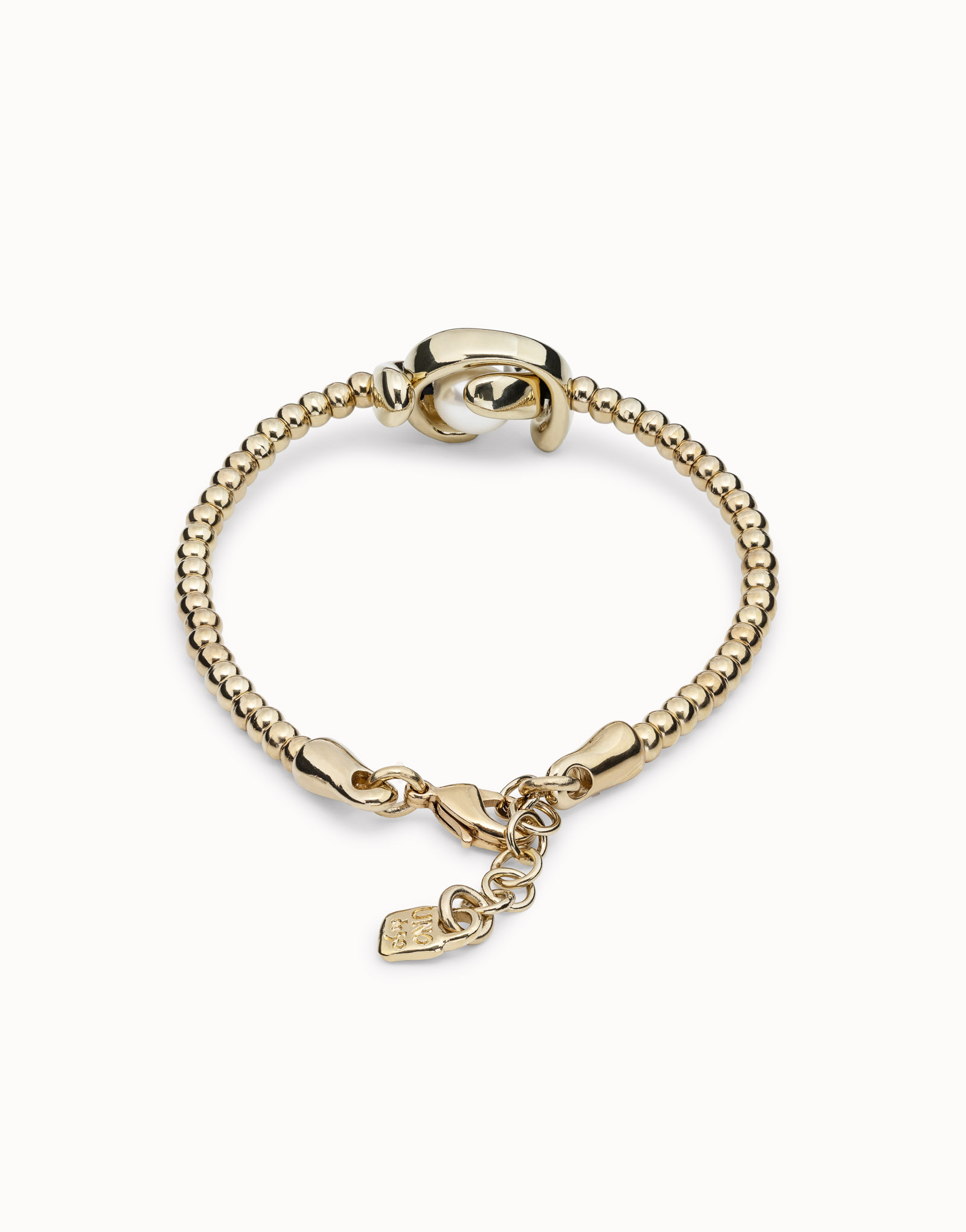 18k gold-plated one strand elastic bracelet with double moon bead, Golden, large image number null