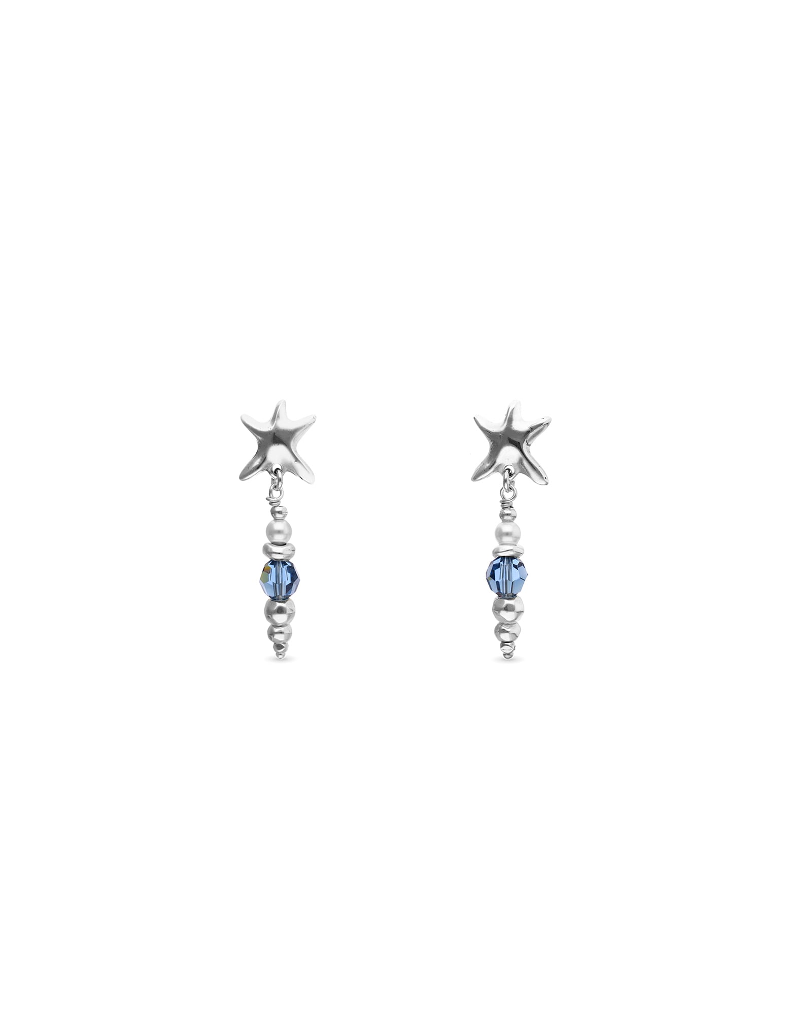 Long earrings with starfish and crystals