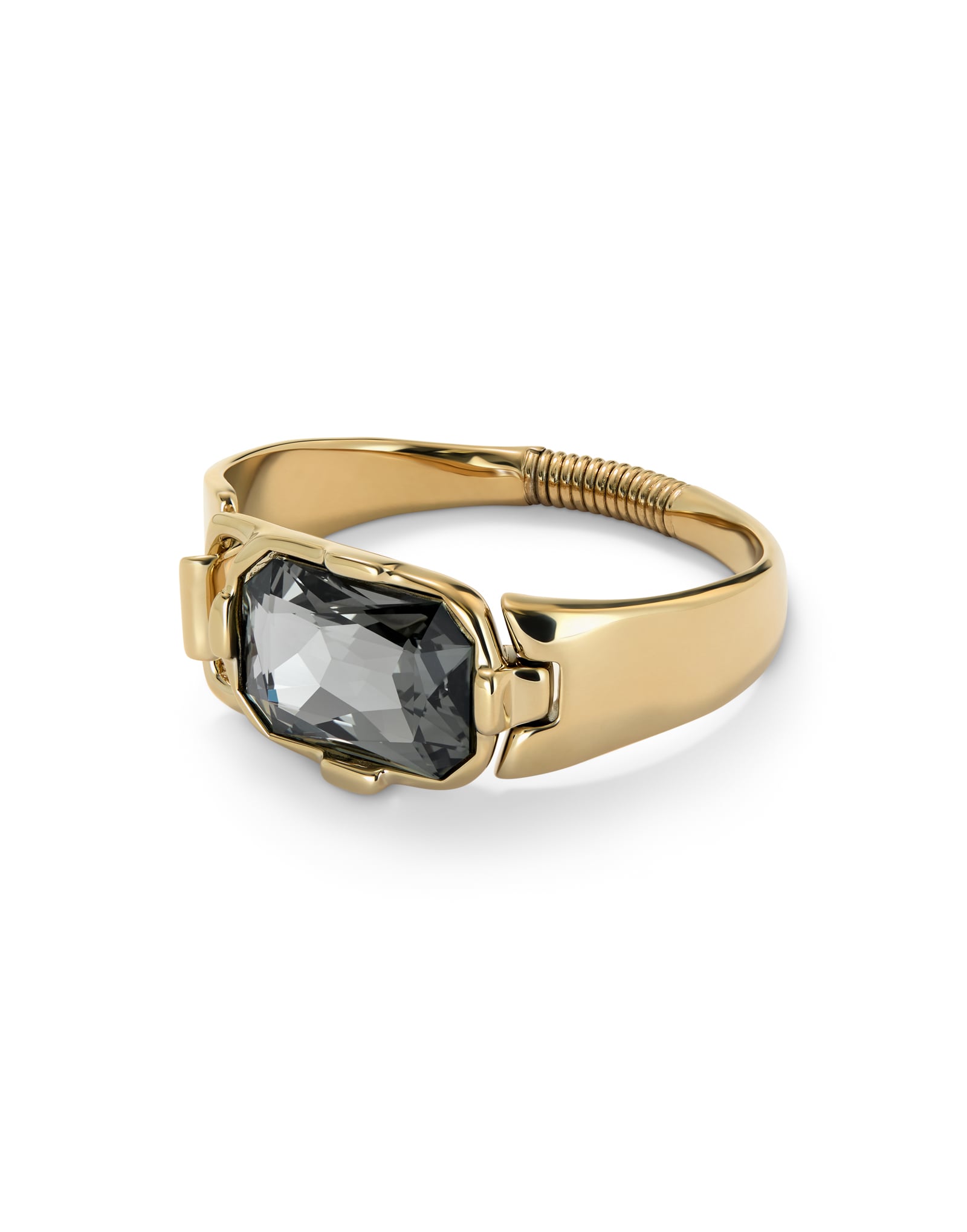 Rigid bracelet with a rectangular grey faceted crystal