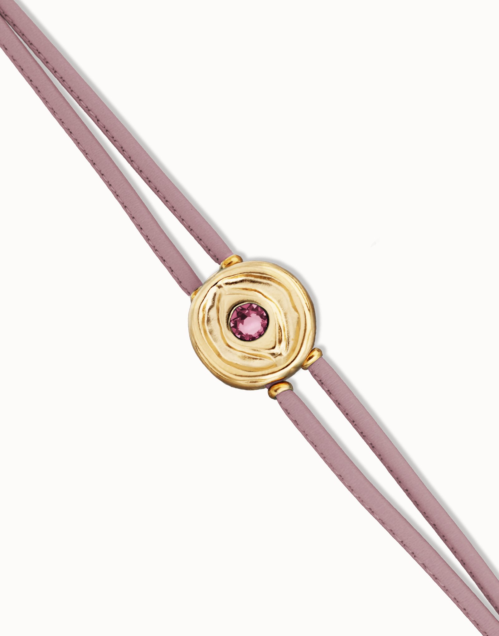 Pulsera doble de cuero  lila con ojo bañado en oro 18k, Dorado, large thumbnail