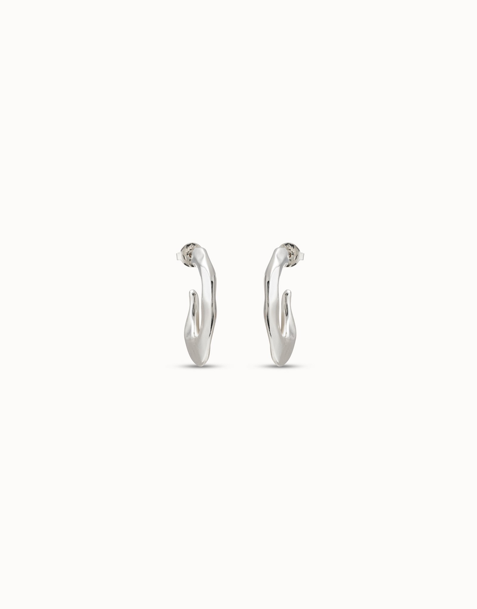 Sterling silver-plated flattened banana shaped earrings, Silver, large image number null