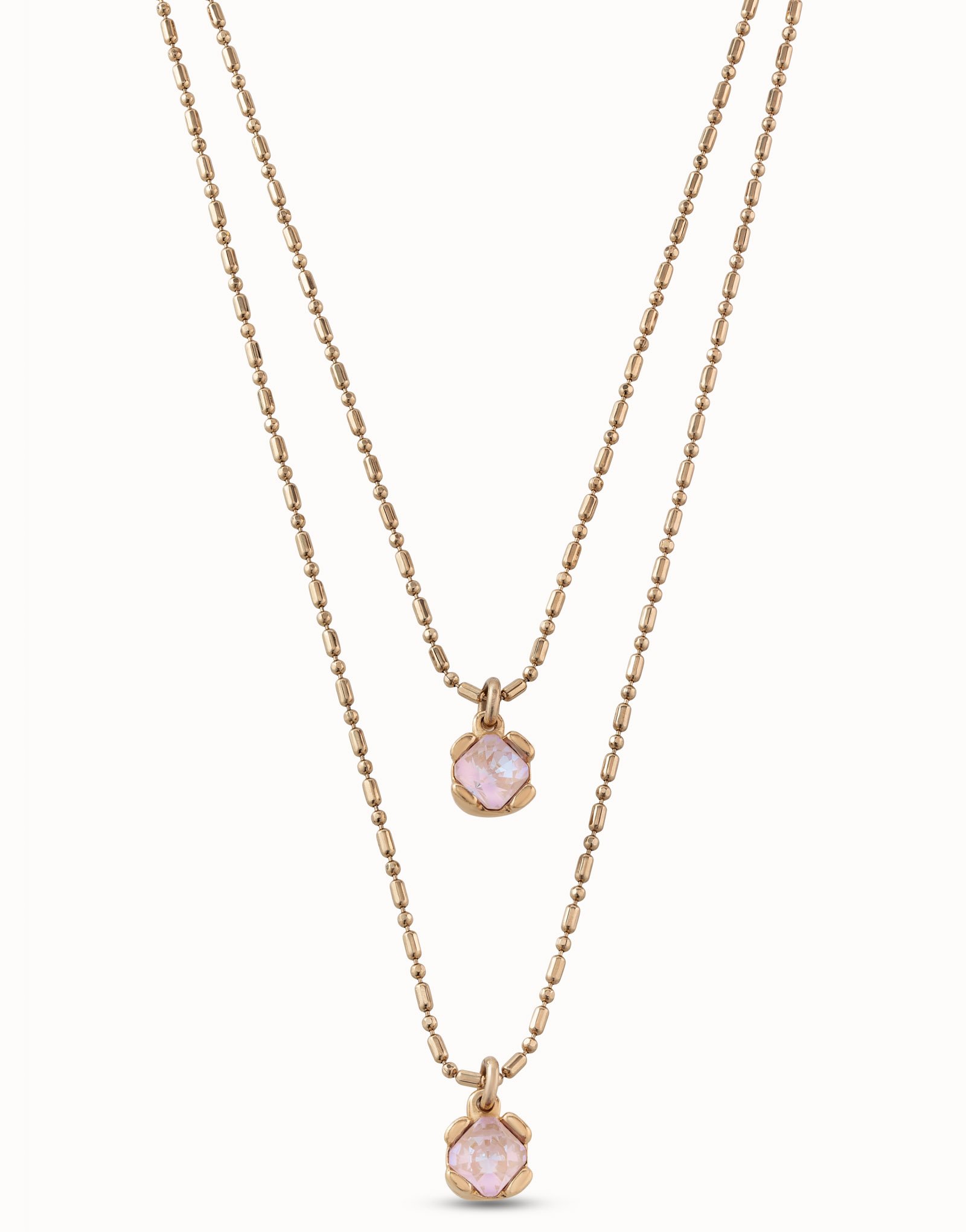 18K gold-plated pink necklace with 2 pink crystals, Golden, large image number null