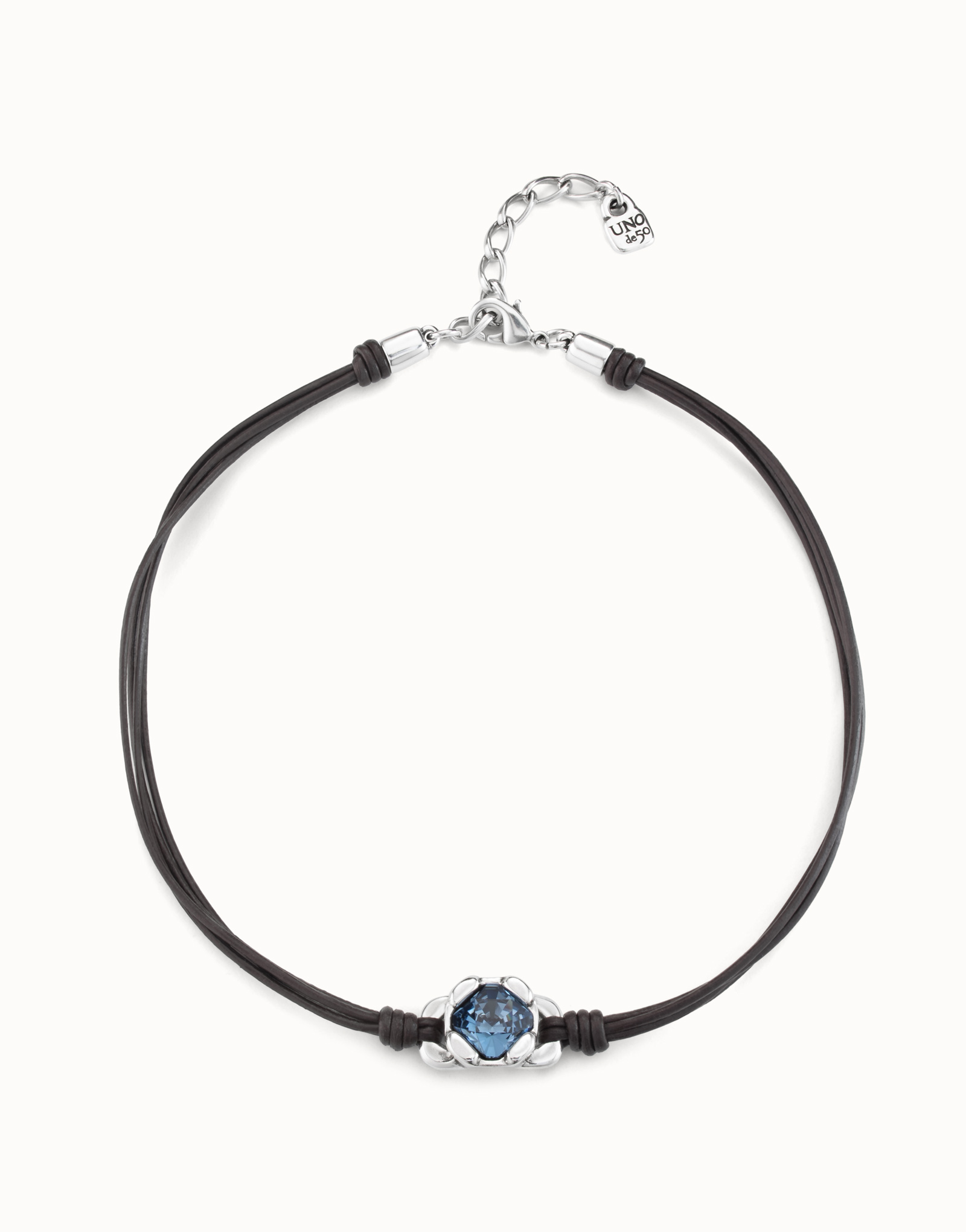 Leather necklace with sterling silver-plated clasp, Silver, large image number null