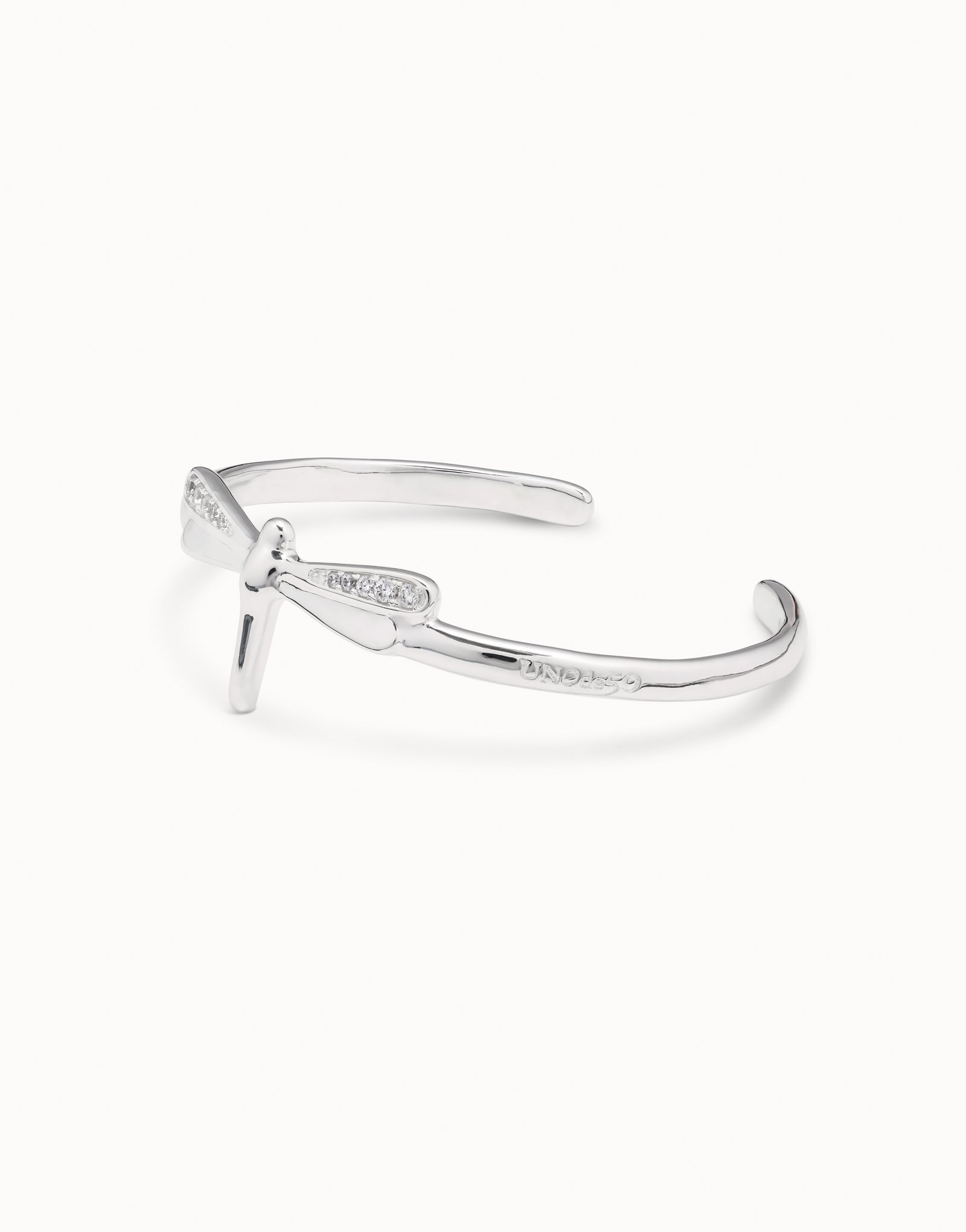 Sterling silver-plated dragonfly shaped bracelet with topaz, Silver, large image number null