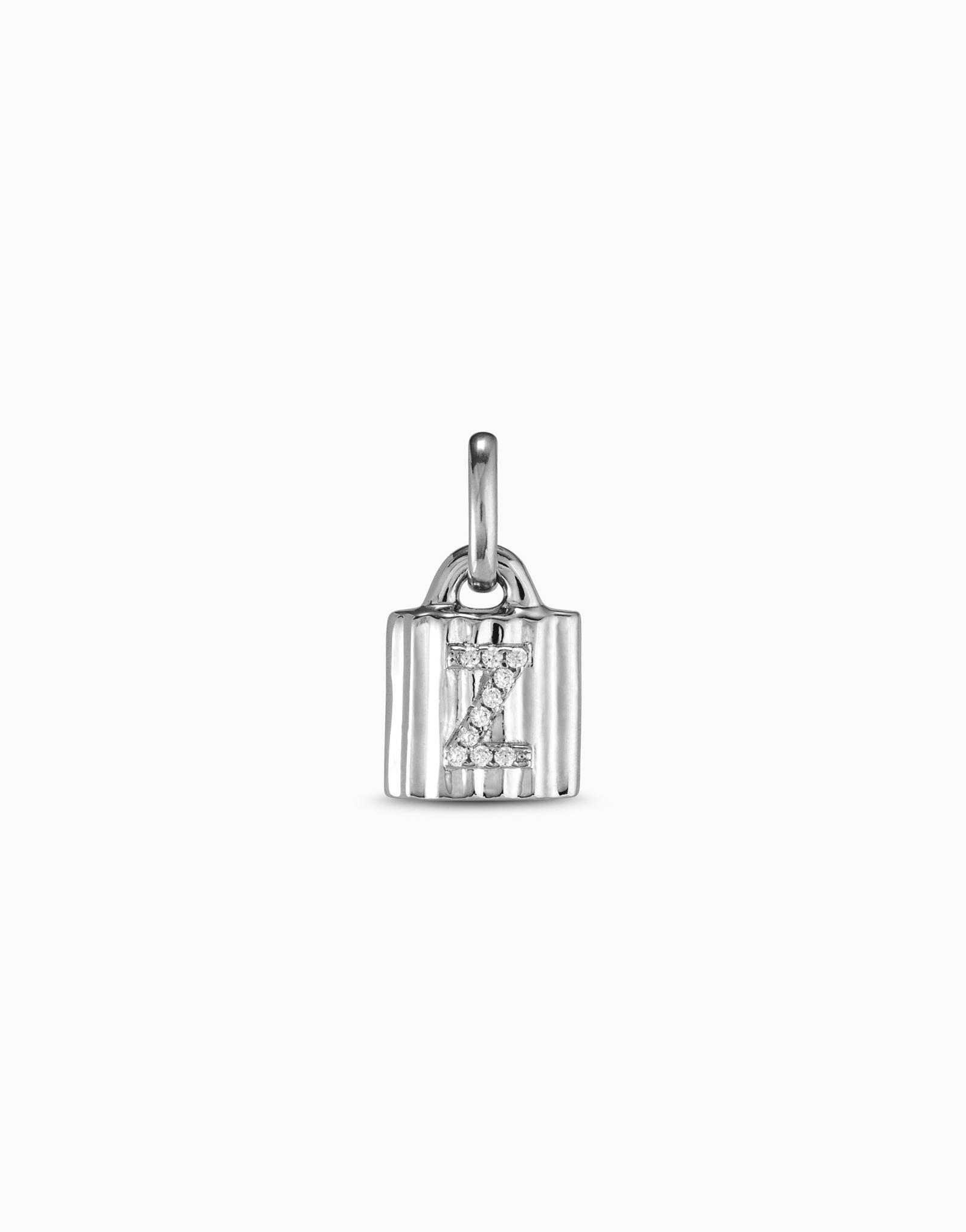 Sterling silver-plated padlock charm with topaz letter Z, Silver, large image number null