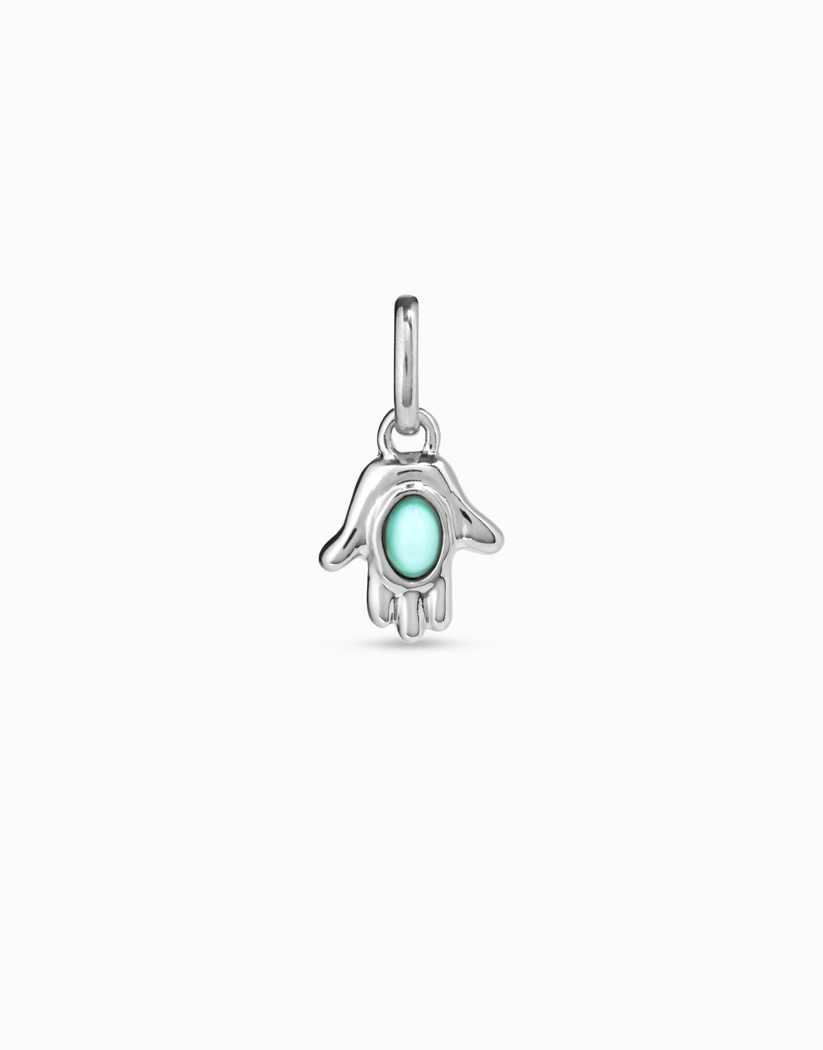 Charm placcato argento Sterling a forma di mano con cristallo di Murano turchese al centro, Argent, large image number null