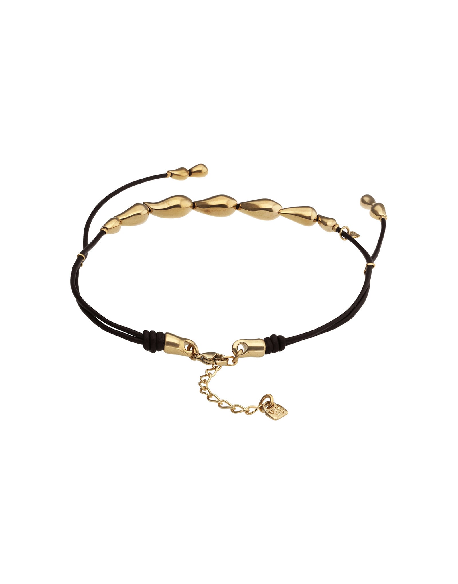 Collier en cuir aux gouttes dor&eacute;es entrelac&eacute;es