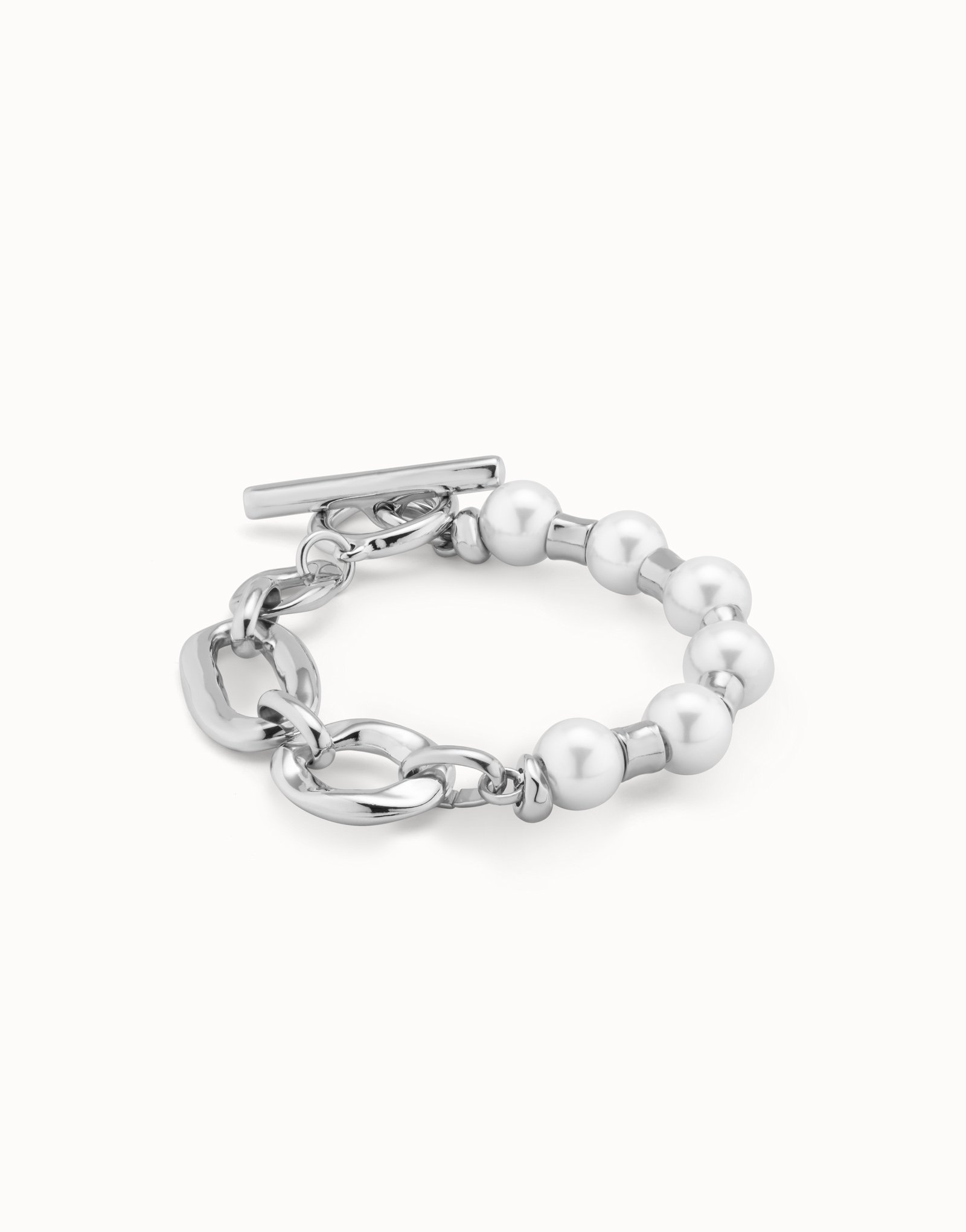 Bracciale placcato argento Sterling con combinazione di maglie e perle, Argent, large image number null