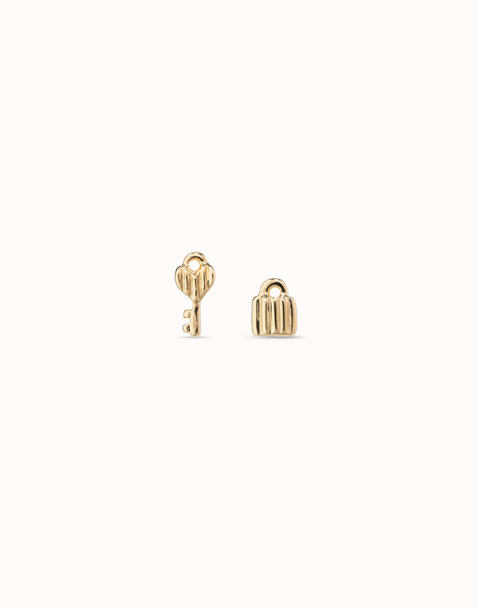 18K gold-plated key and padlock shaped earrings, Golden, large image number null