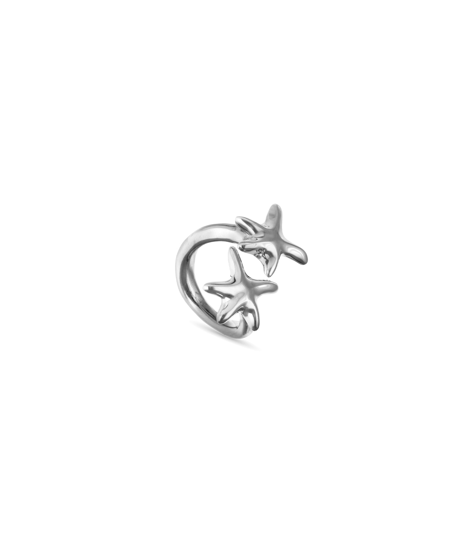 Anillo ba&ntilde;ado en plata con estrellas de mar entrelazadas