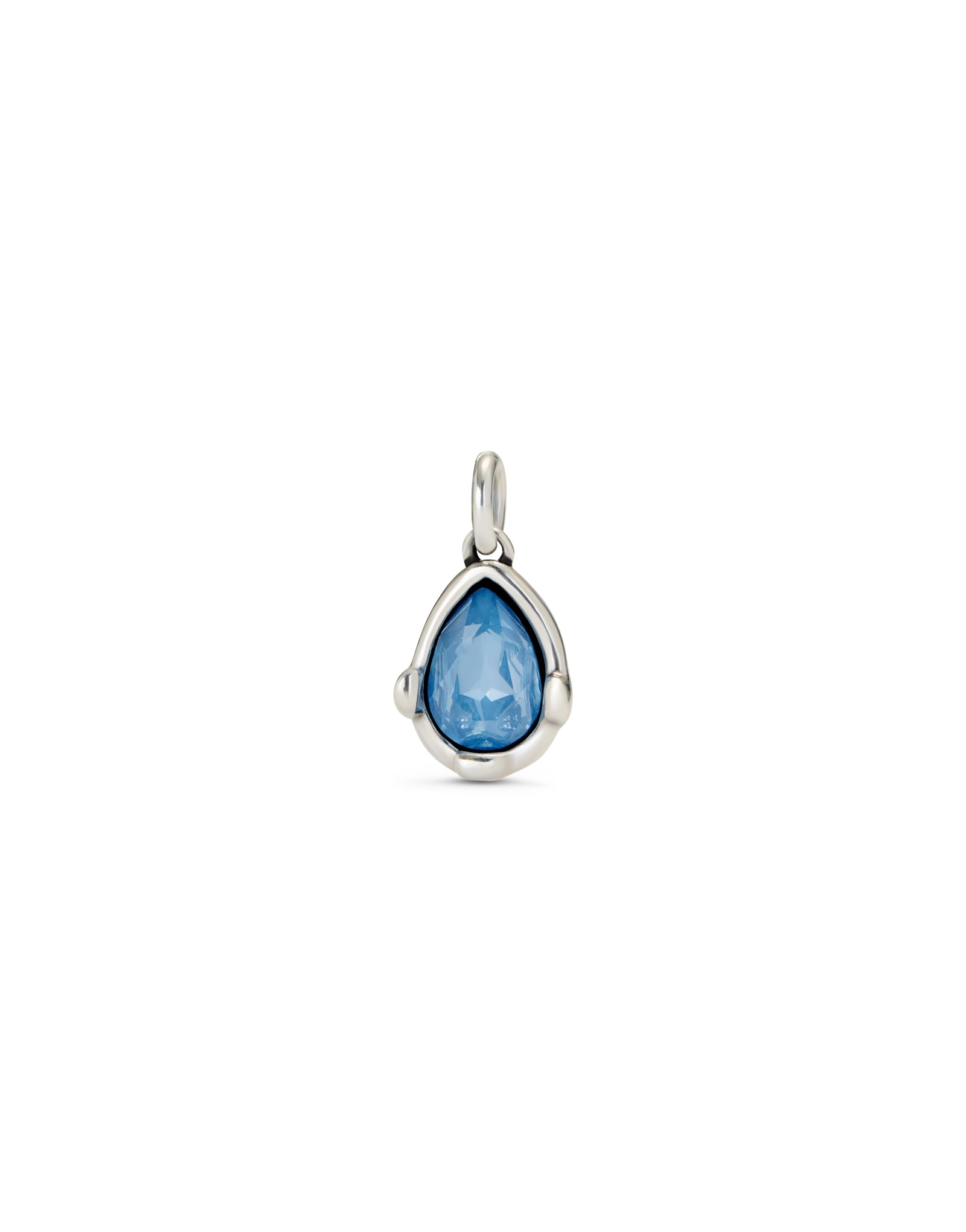 Charm placcato argento a forma di goccia con cristallo sfaccettato blu