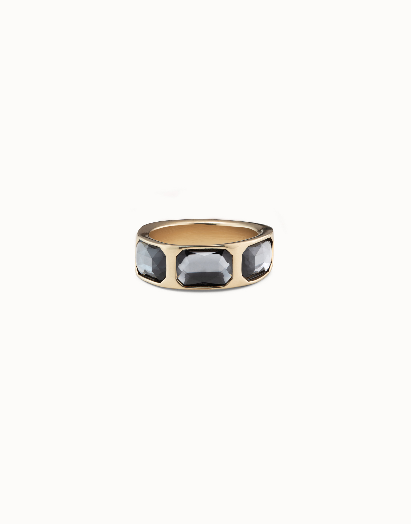 Anello placcato oro 18k con 3 cristalli colore grigio scuro, Dorado, large image number null