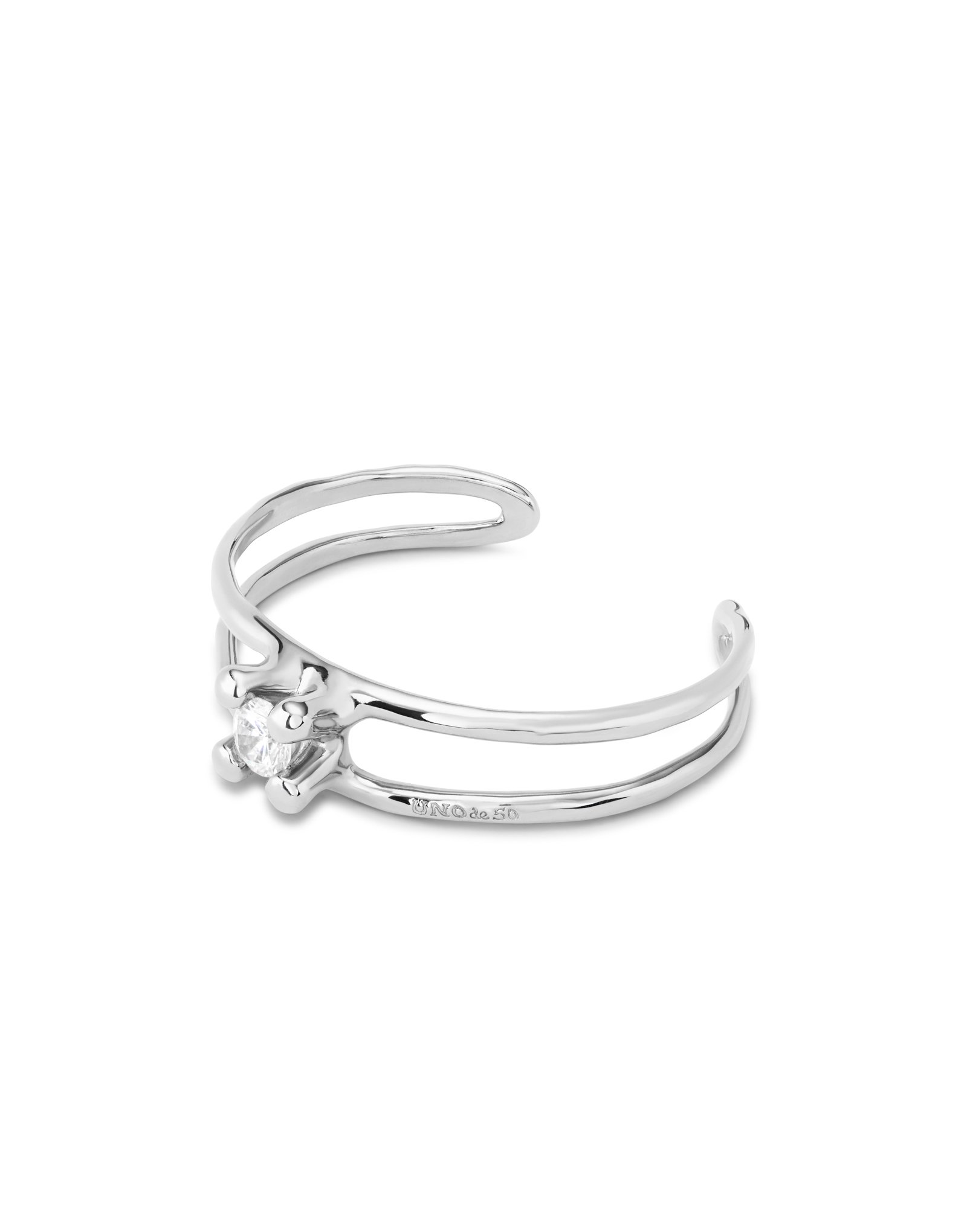 Bracelet rigide semi-ouvert double plaqué or 18 carats avec cristal au centre, Argent, large image number null