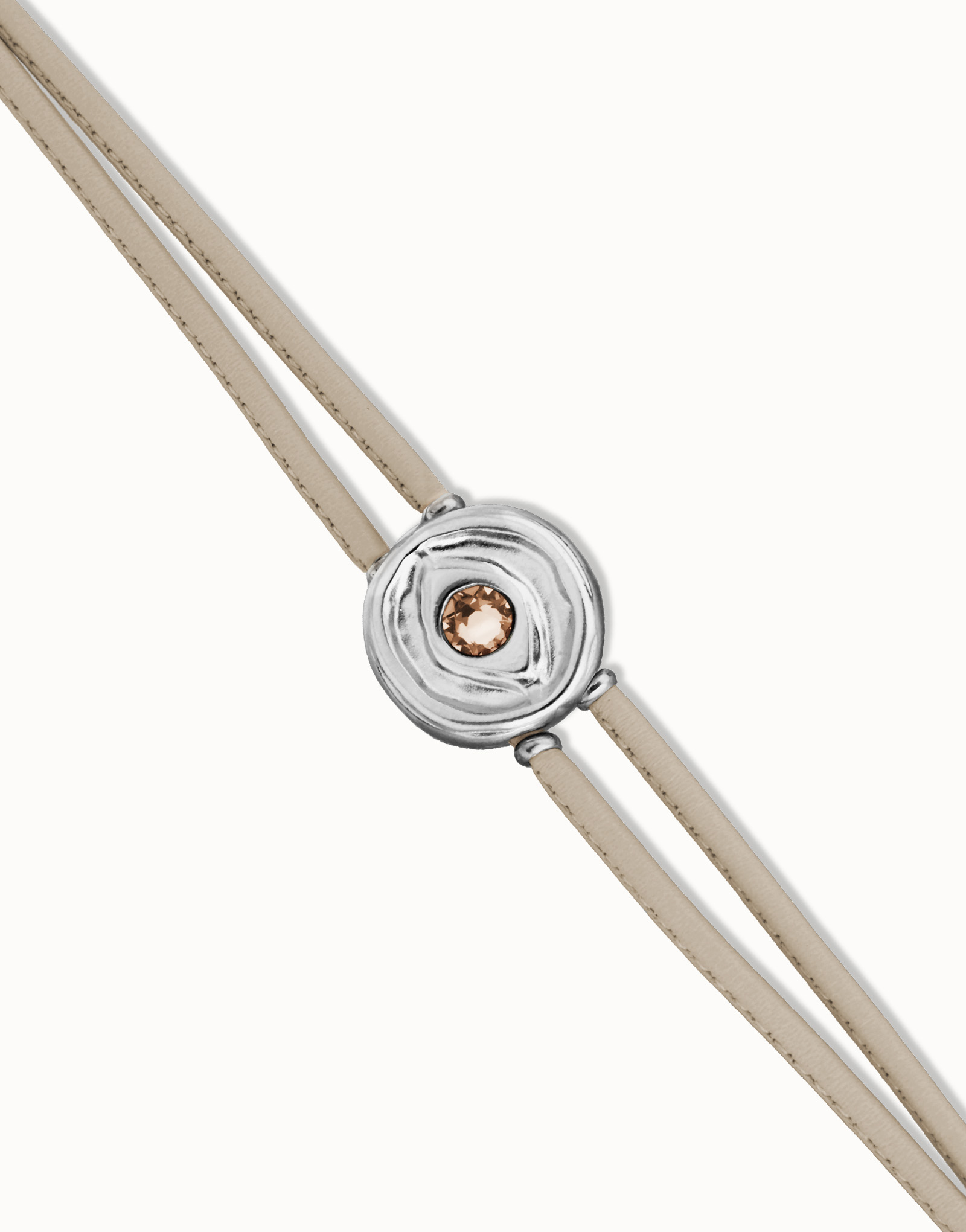 Double ivory leather birthstone bracelet with eye, Silver, large thumbnail