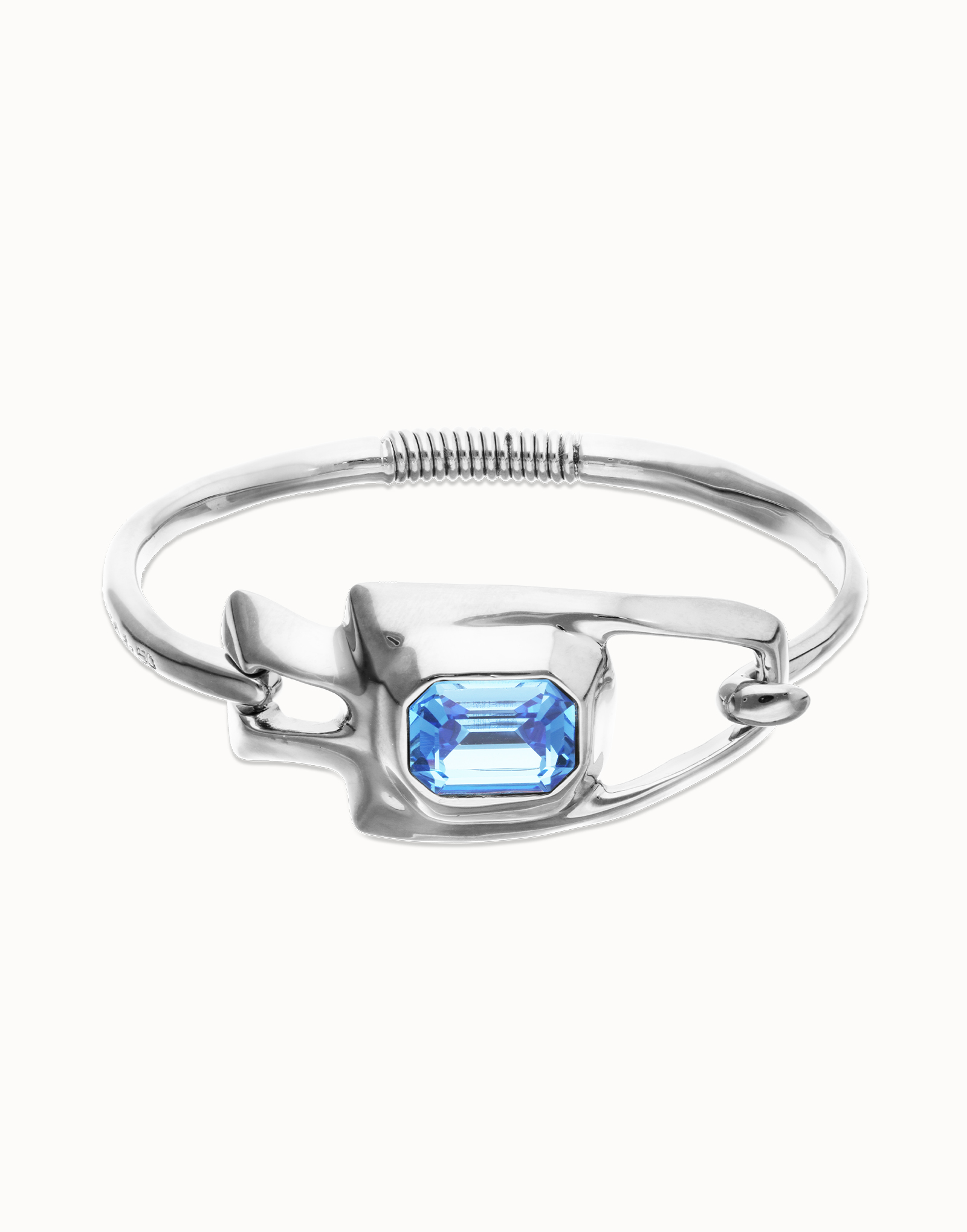 Pulsera semirr&iacute;gida ba&ntilde;ada en plata de ley con cristal facetado azul