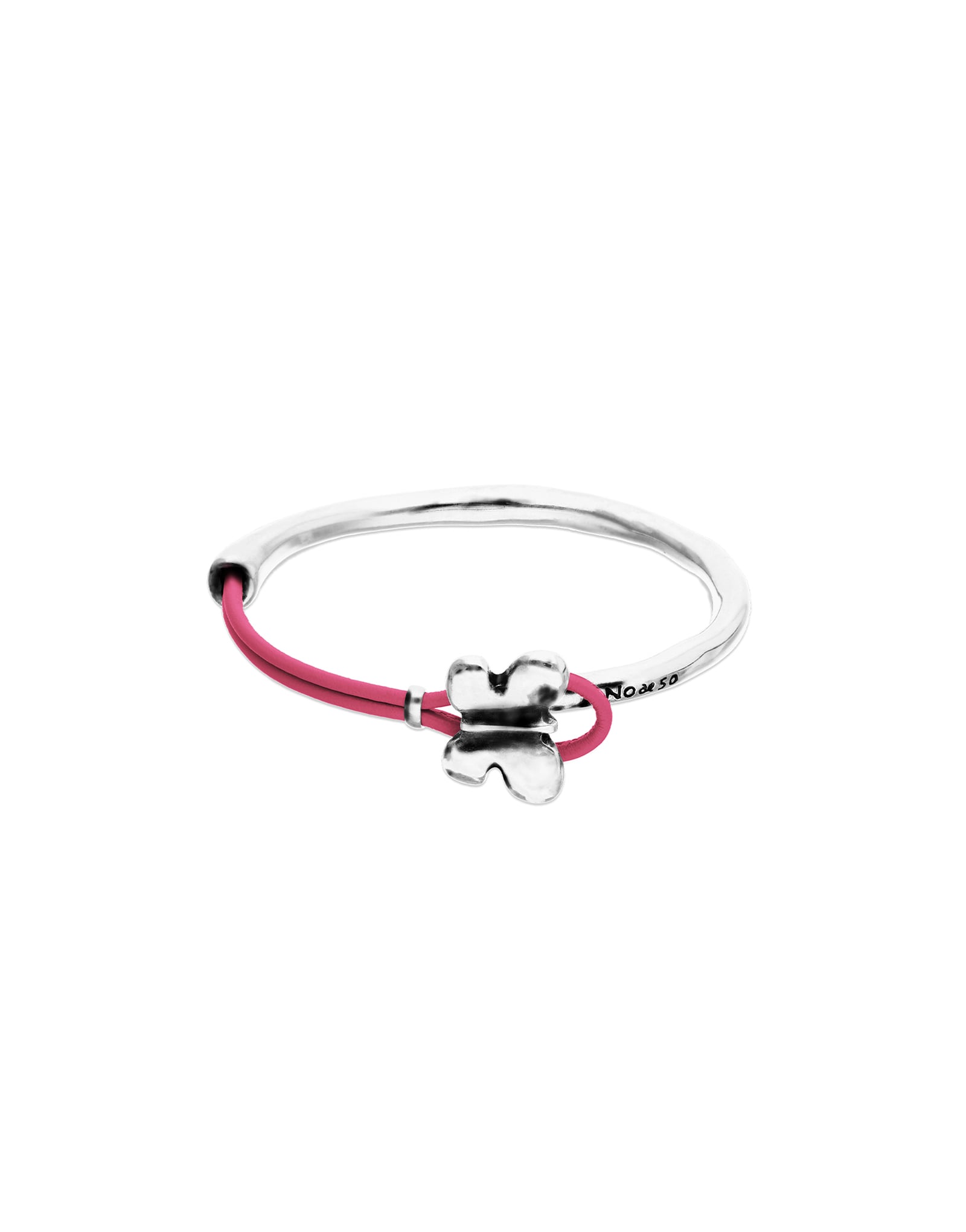Pink leather bracelet with butterfly ornament
