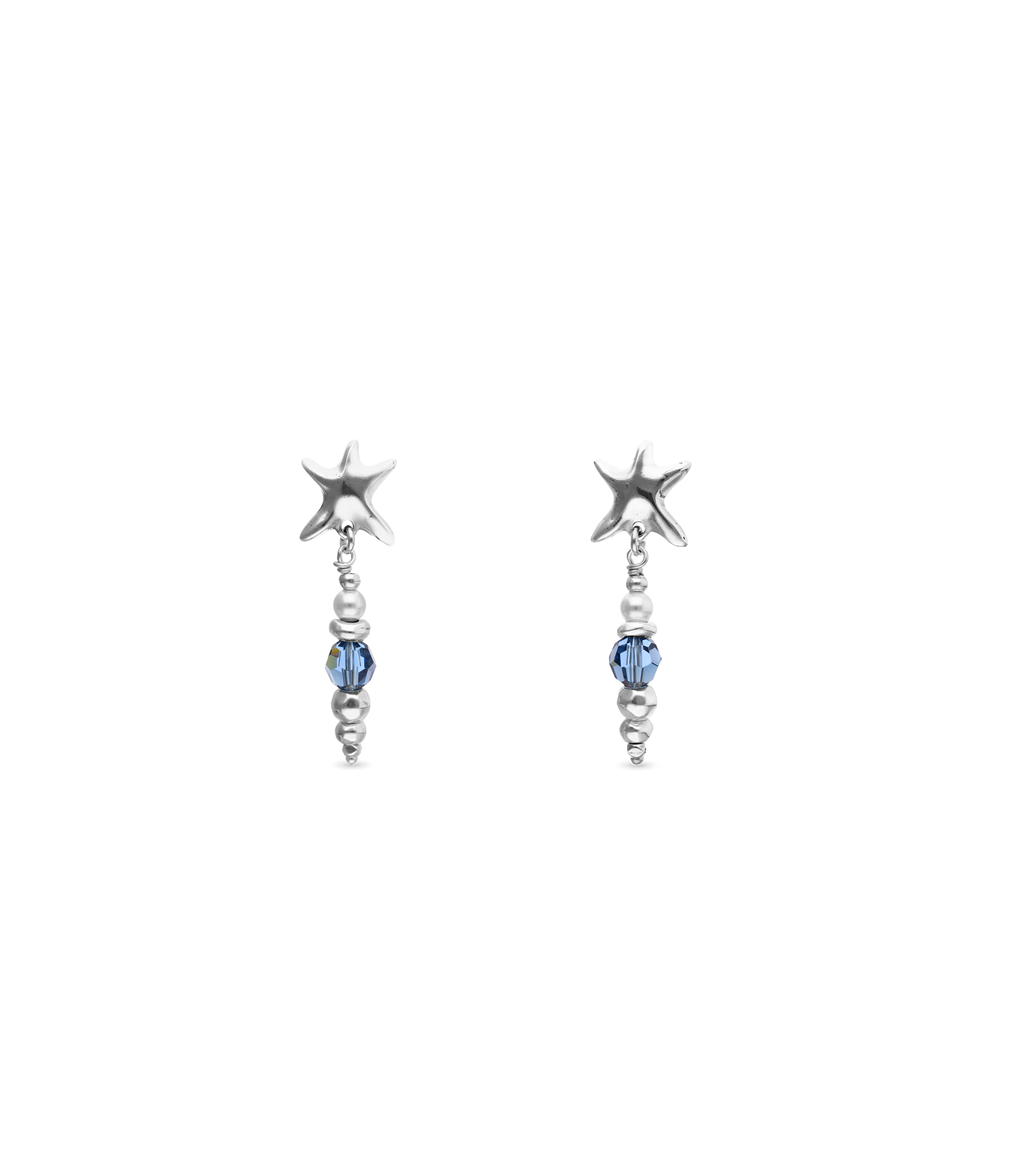 Long earrings with starfish and crystals