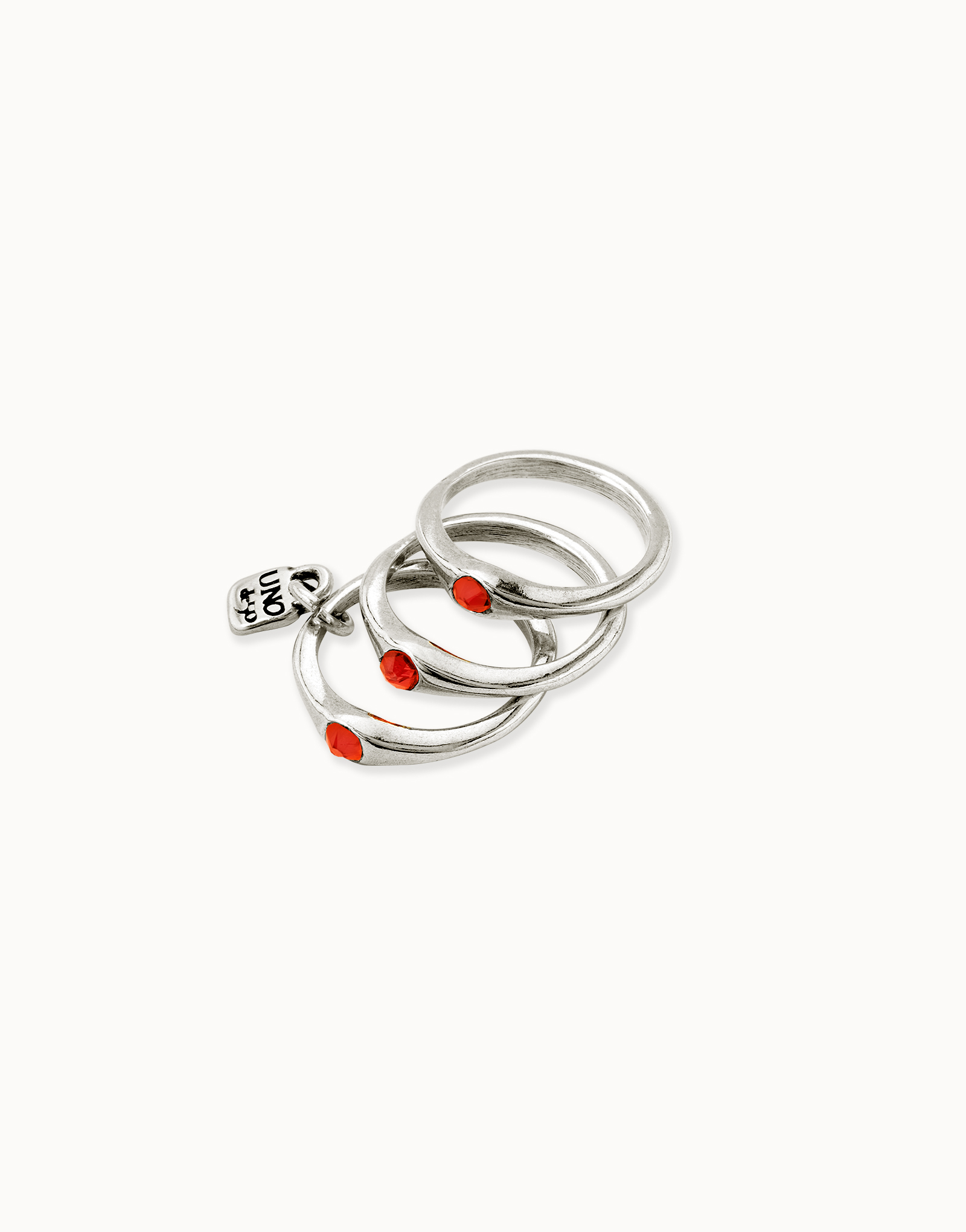 Sterling silver-plated triple ring with red crystals, Silver, large image number null