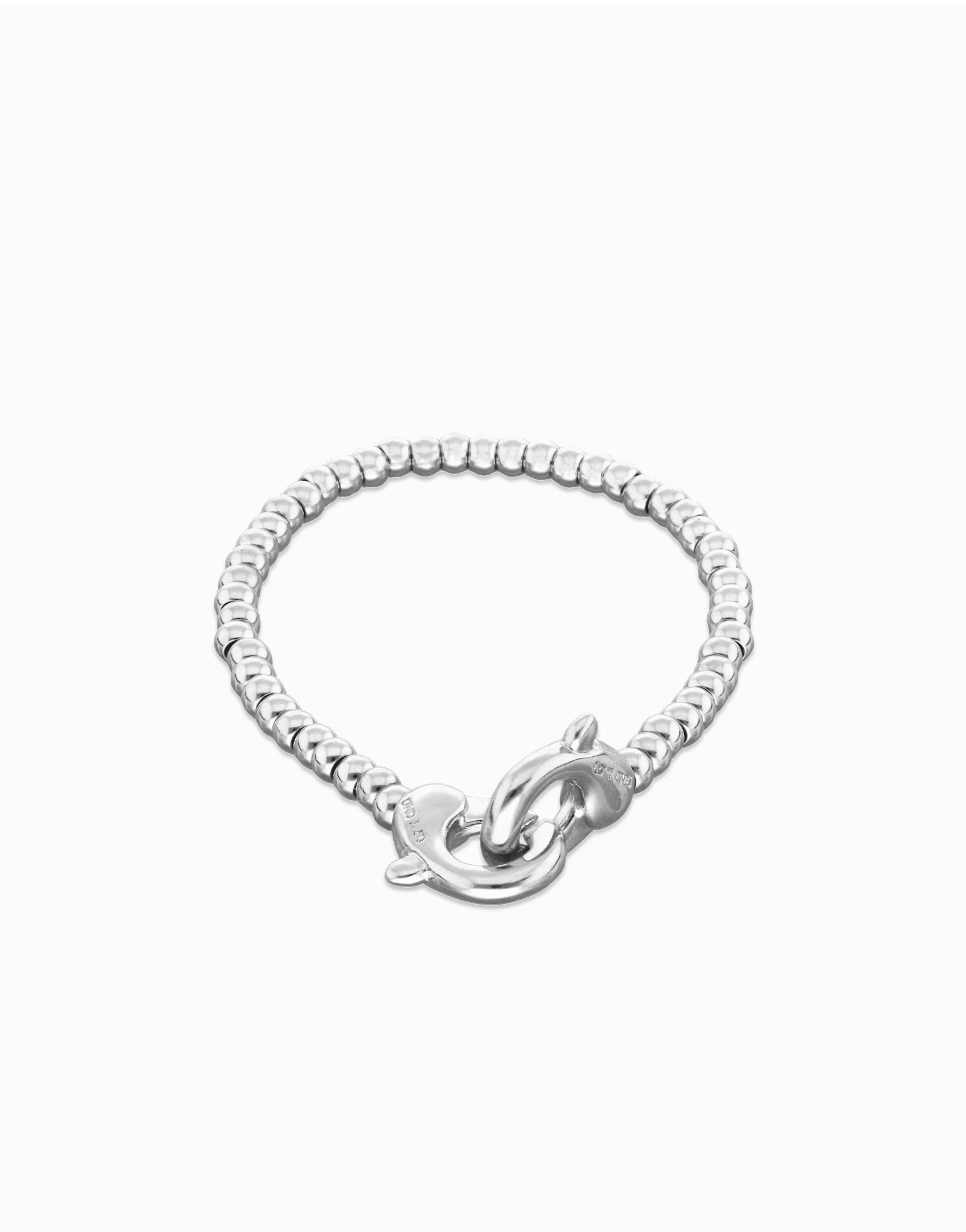 Pulsera de bolas pequeñas bañada en plata con mosquetón entrelazado, Plateado, large thumbnail