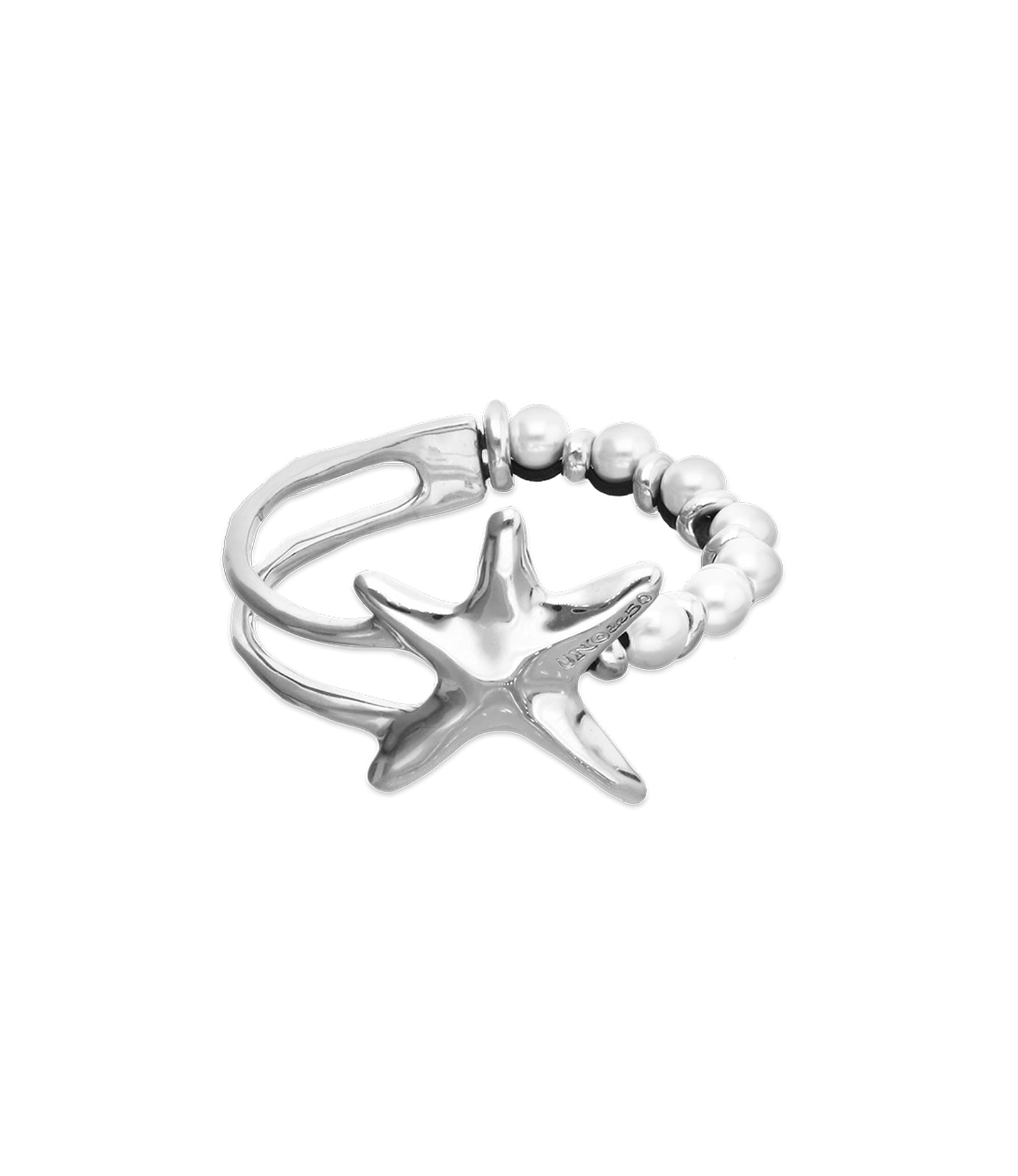 Pulsera semirr&iacute;gida ba&ntilde;ada en plata con perlas y estrella de mar