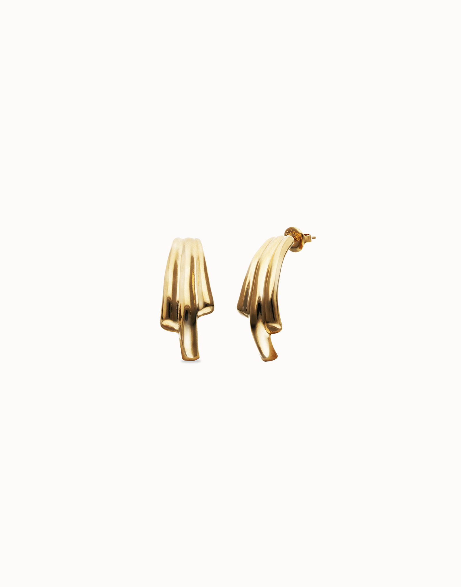 Stud earrings with elongated organic shapes, Golden, large thumbnail