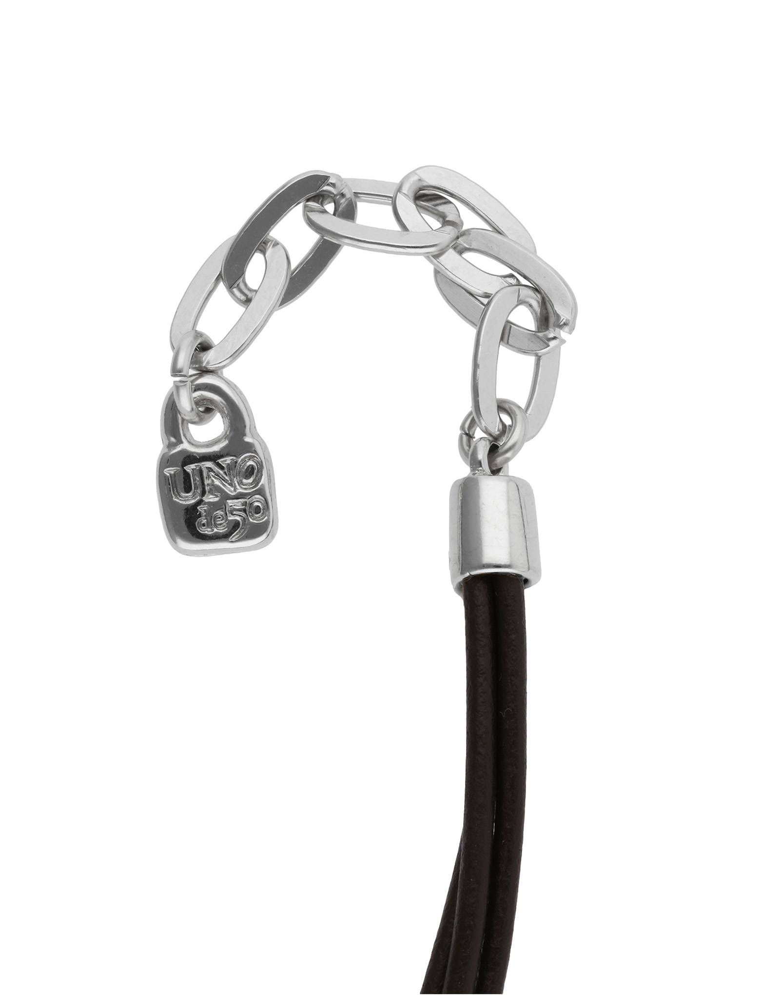 Collier long en cuir avec spirale argent&eacute;e