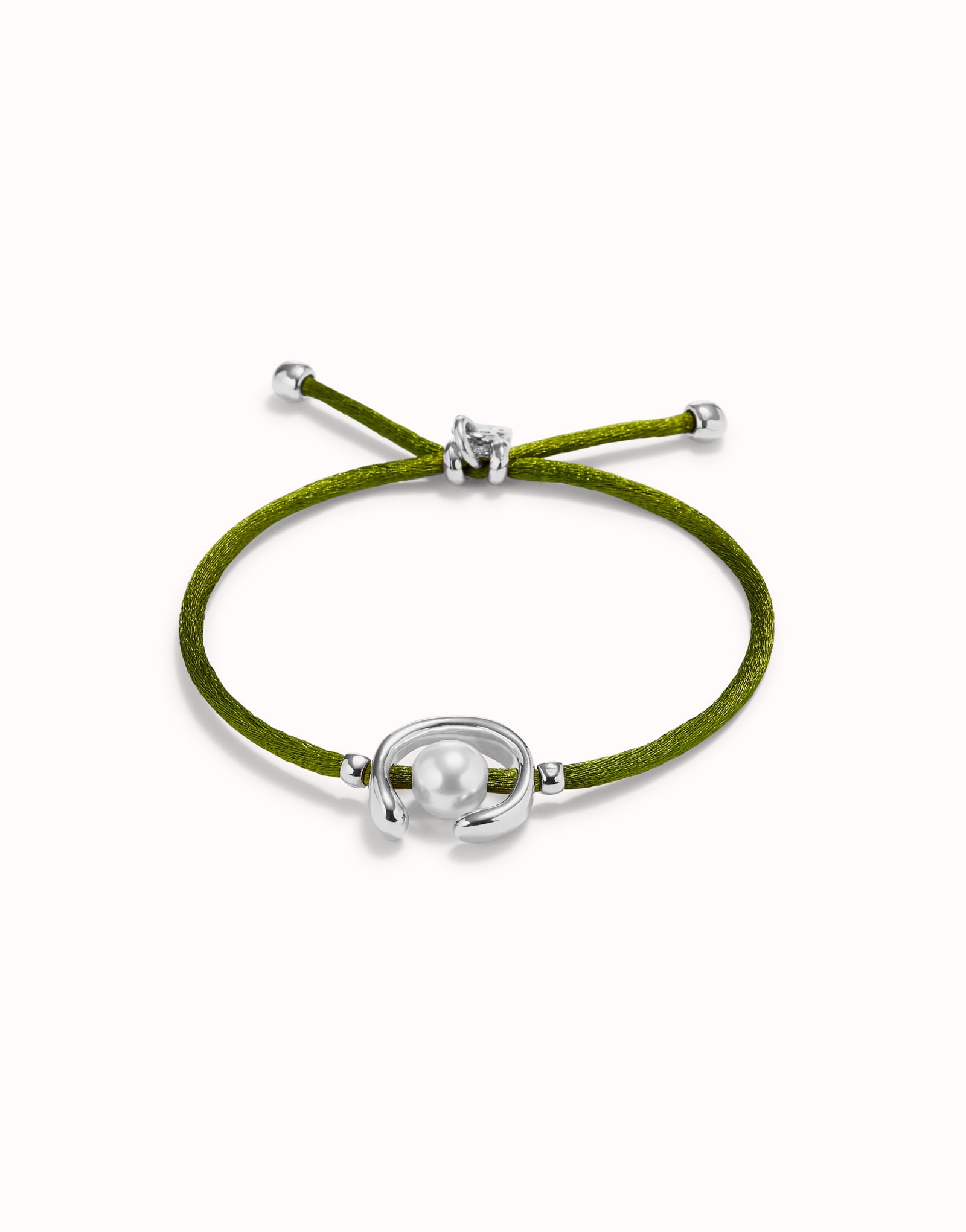 Sterling silver-plated dark green thread bracelet with shell pearl 