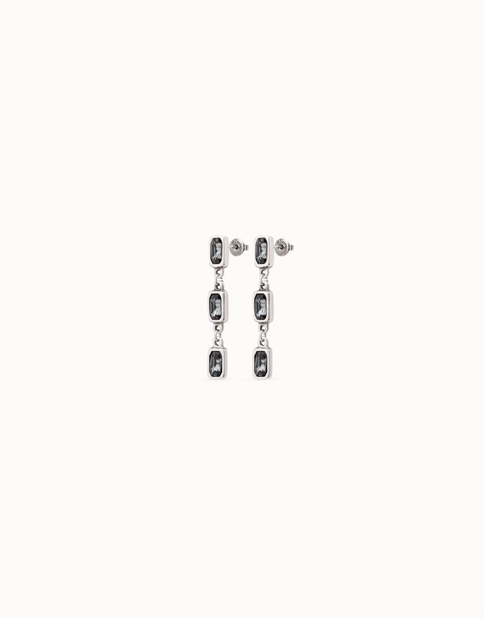Sterling silver-plated cascading earrings with 3 gray crystals, Silver, large image number null