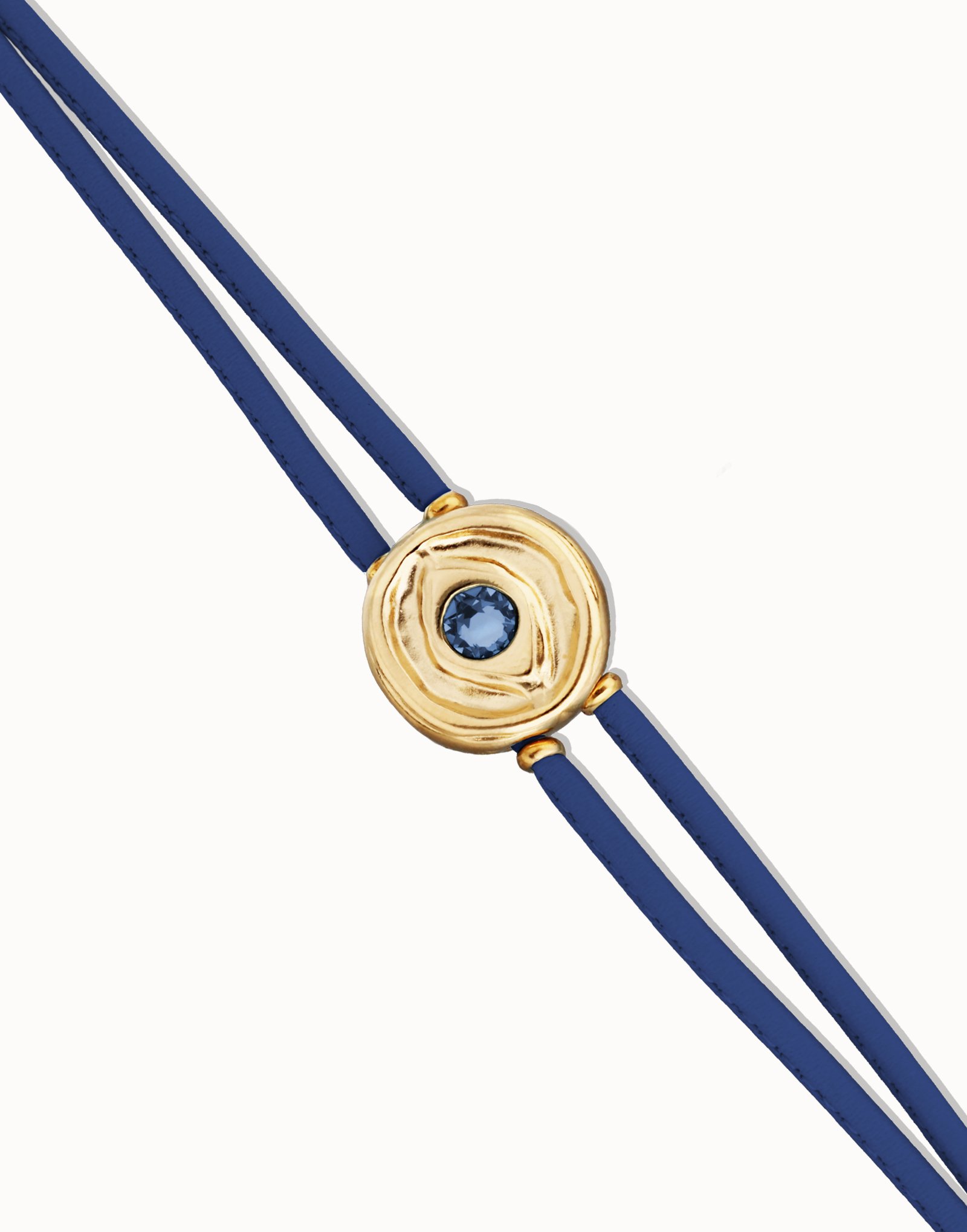 Pulsera doble de cuero azul con ojo bañado en oro 18k, Dorado, large thumbnail