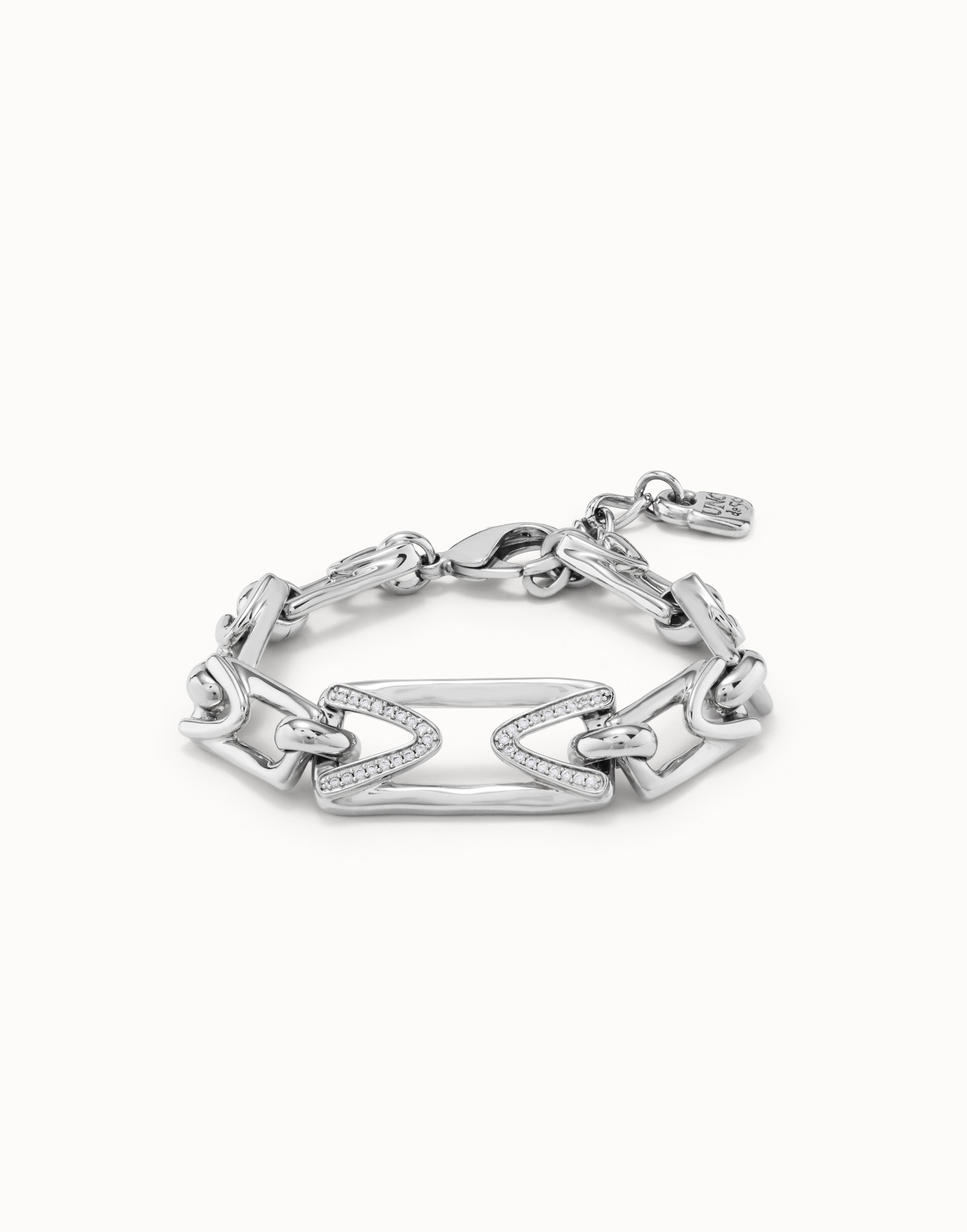 Sterling silver-plated bracelet with medium sized central link with topaz and small links, Silver, large image number null