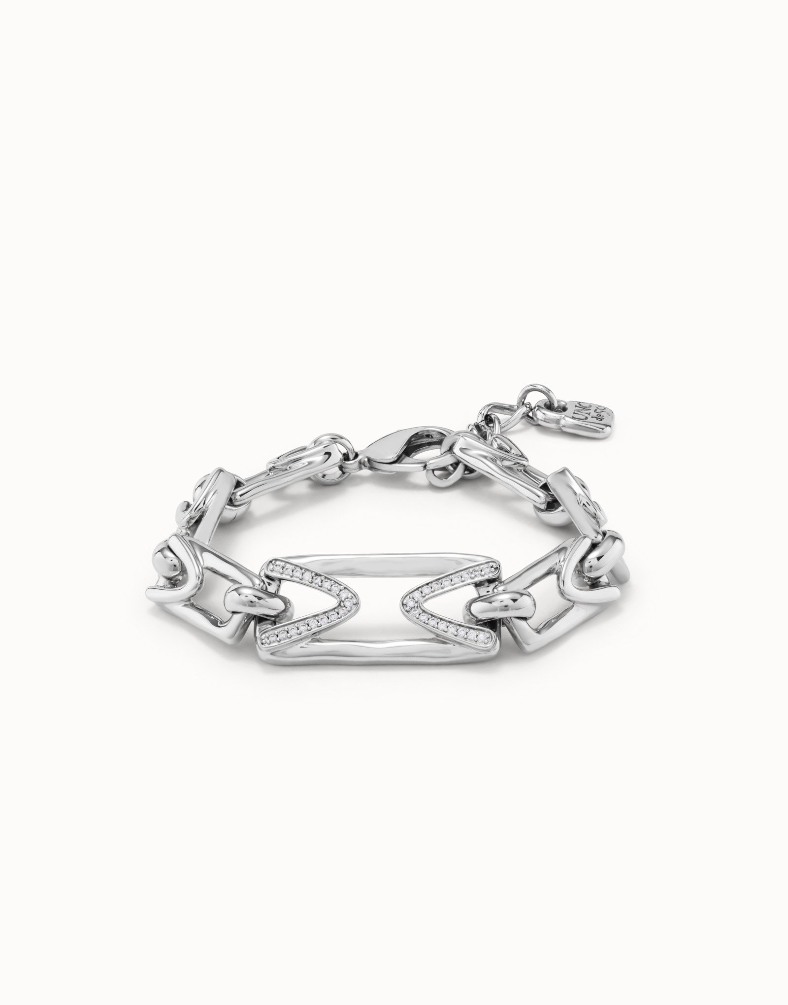 Bracciale placcato argento Sterling con maglia centrale media, topazi e maglie piccole, Argent, large image number null