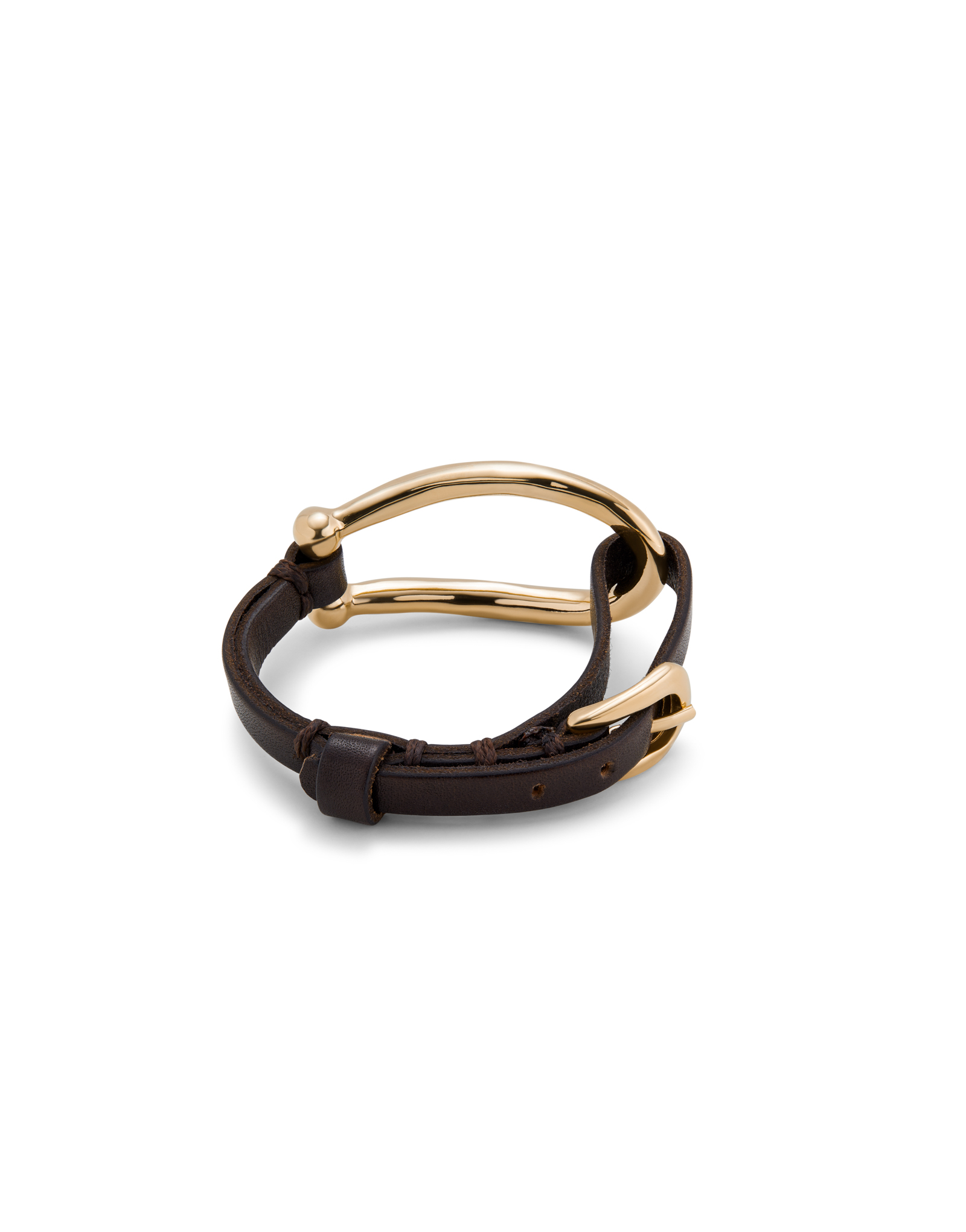 18K gold-plated leather bracelet with large central link, Golden, large image number null