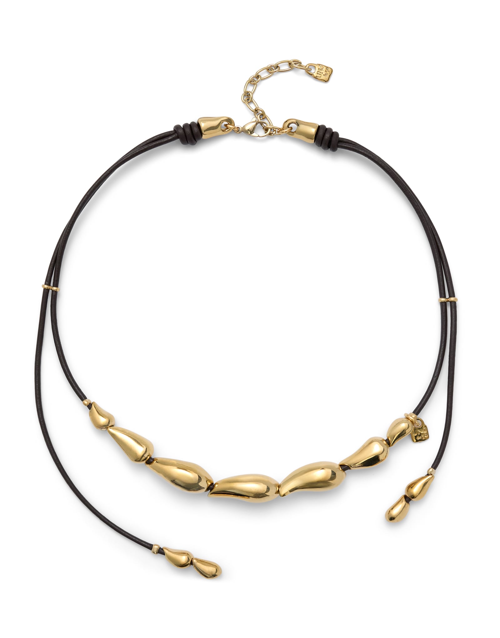 Leather necklace with intertwined drops