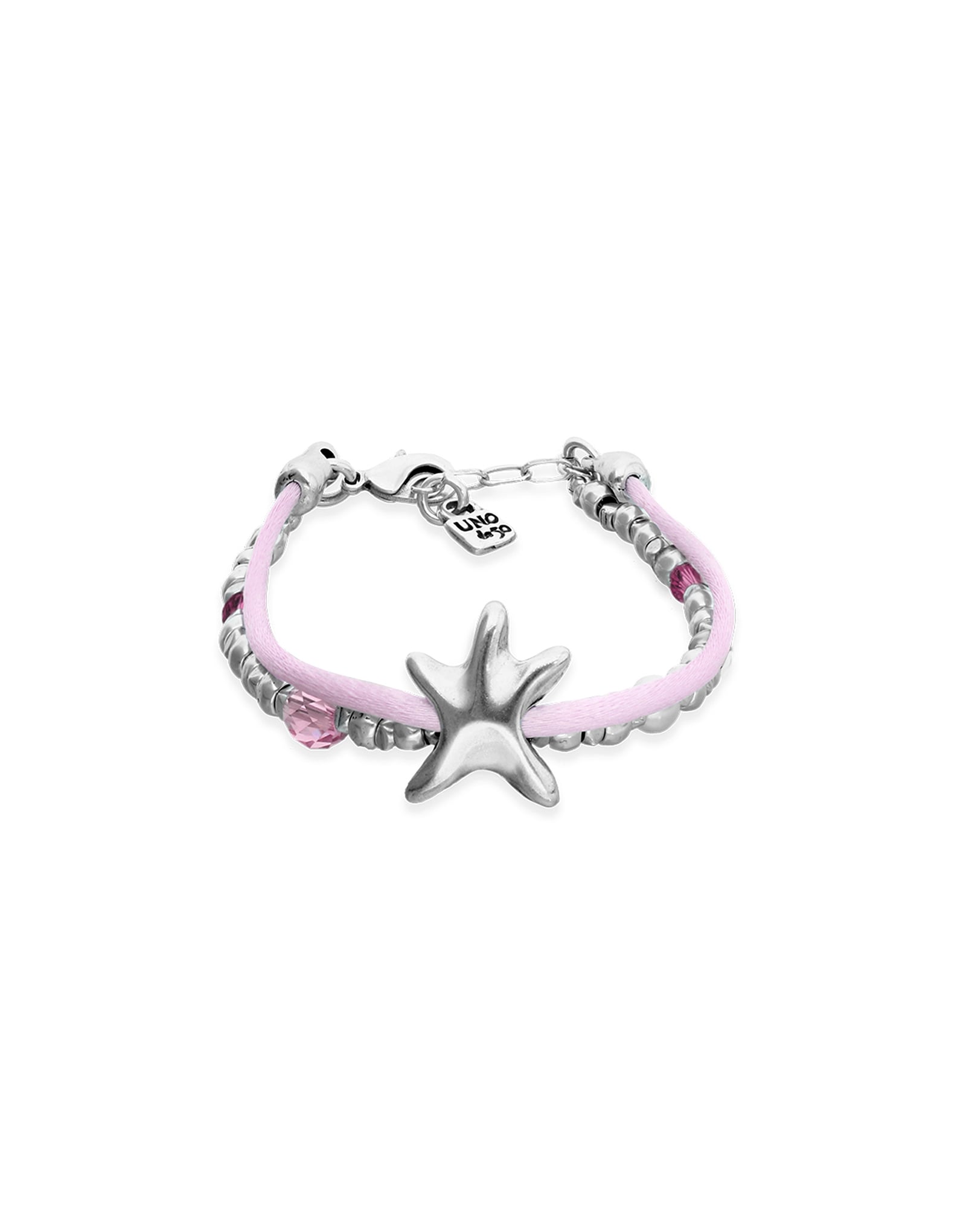 Pink silk thread and metal bracelet with starfish