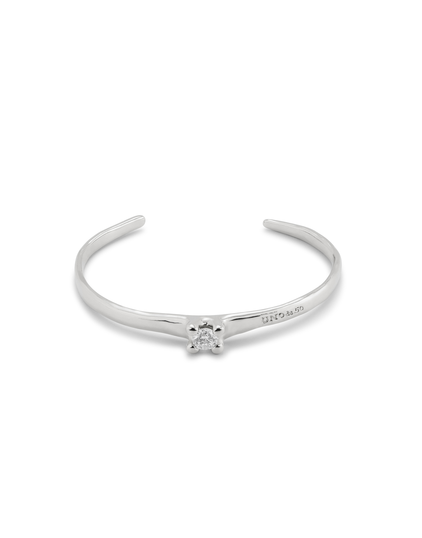 Rigid 18K gold-plated bracelet with white cubic zirconia, Silver, large image number null