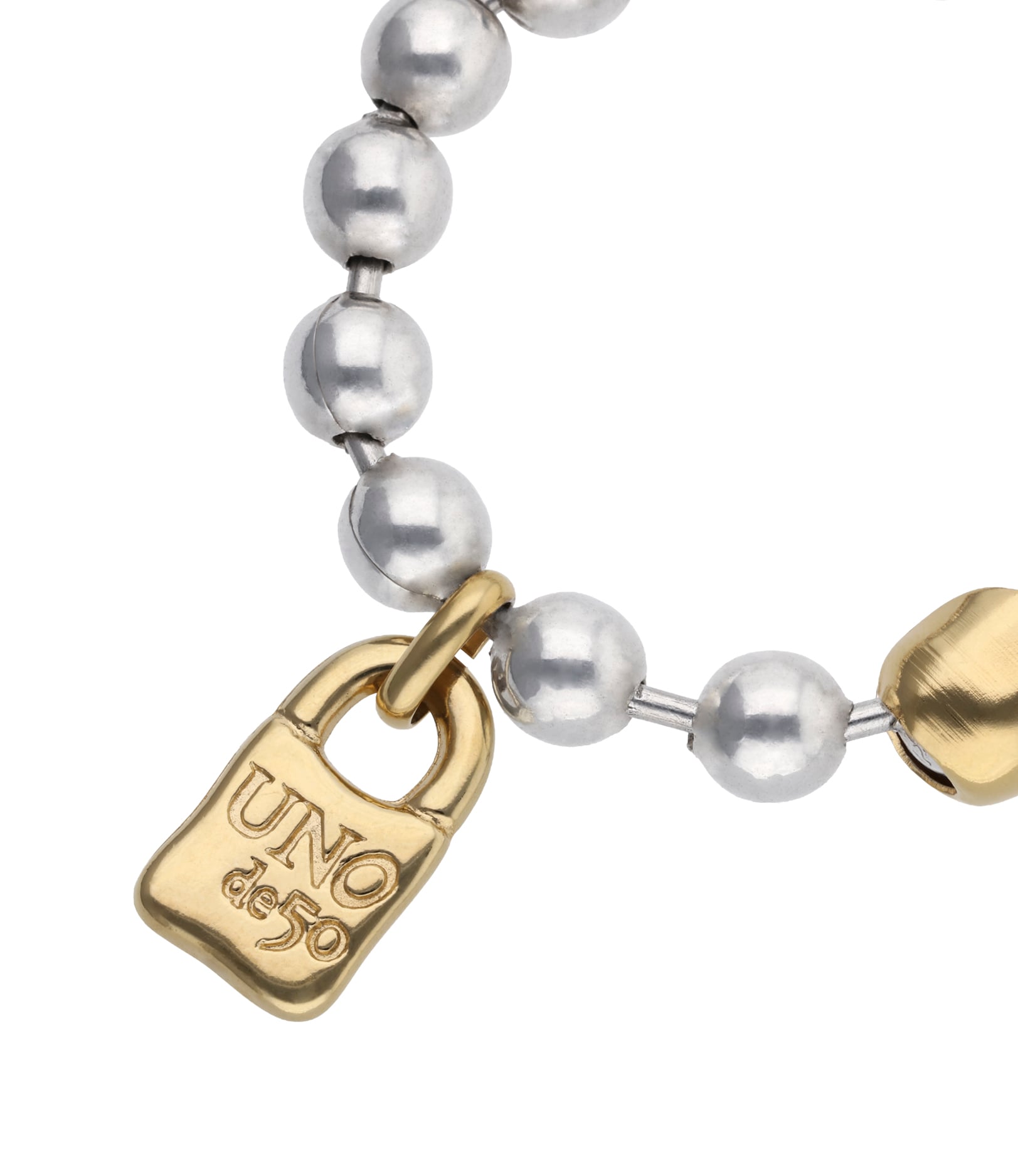Bracciale di sfere placcato argento con chiusura e lucchetto in oro 18k