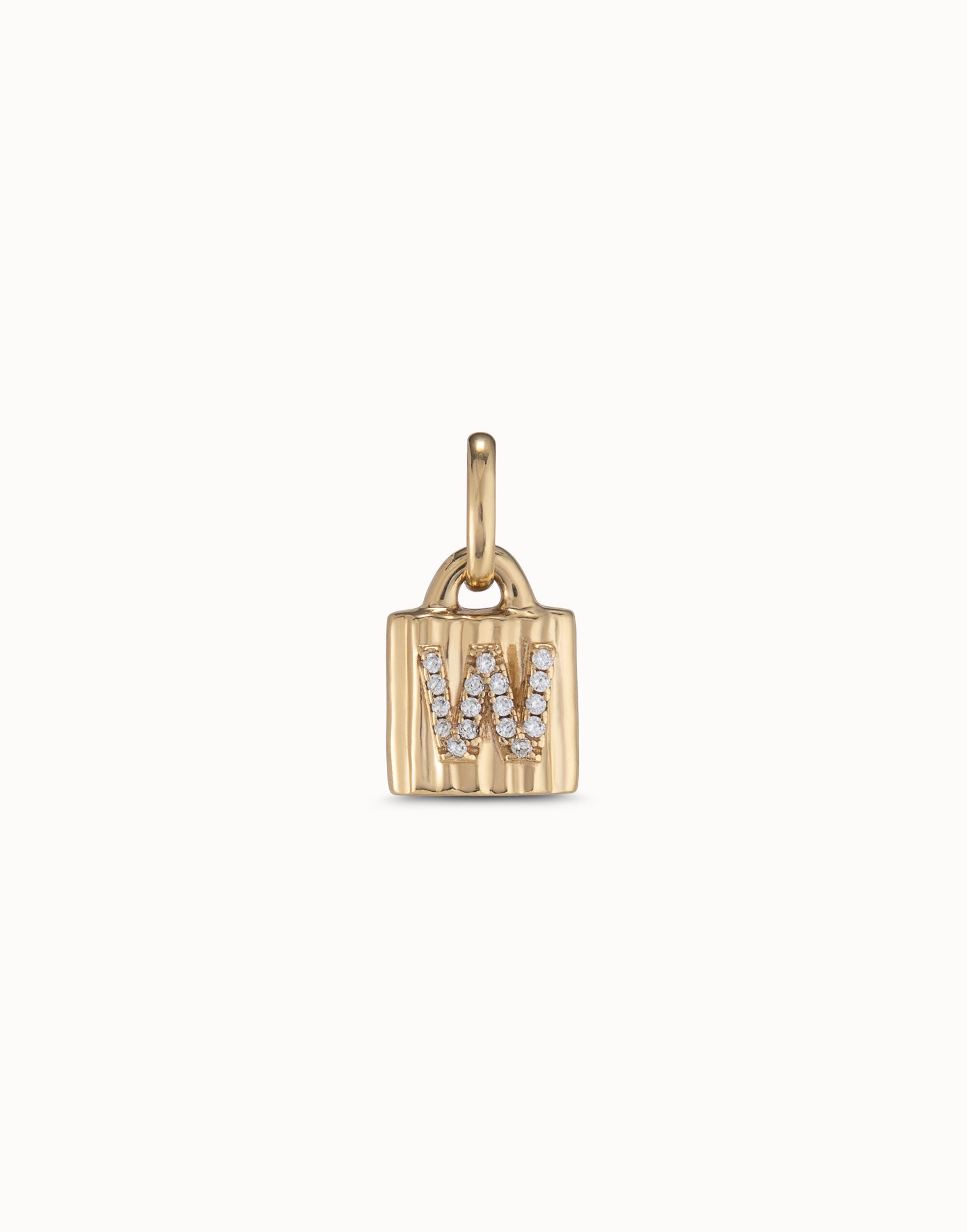 Charm lucchetto placcato oro 18k con lettera W di topazi, Dorado, large image number null