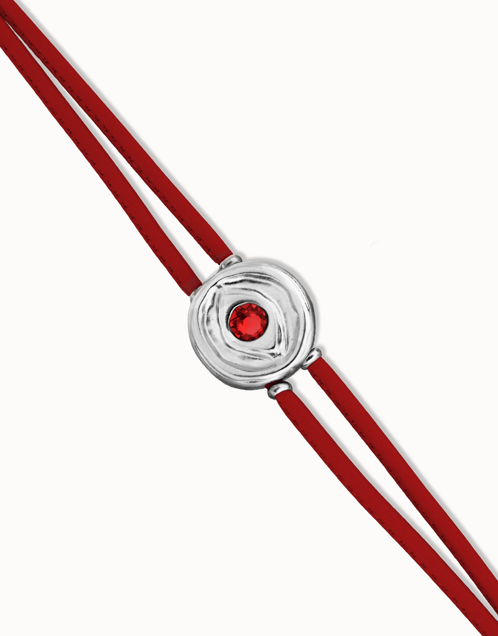 Pulsera doble de cuero rojo con ojo bañado en plata de ley, Plateado, large thumbnail