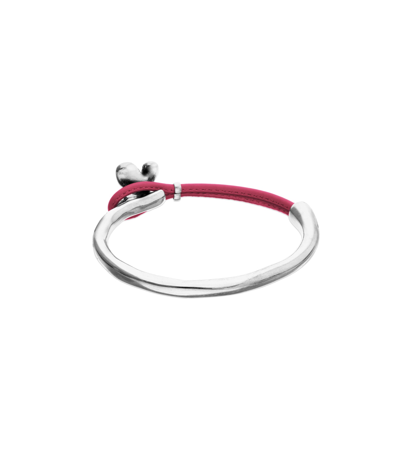 Pulsera combinada en cuero rosa y plata de ley con adorno de mariposa