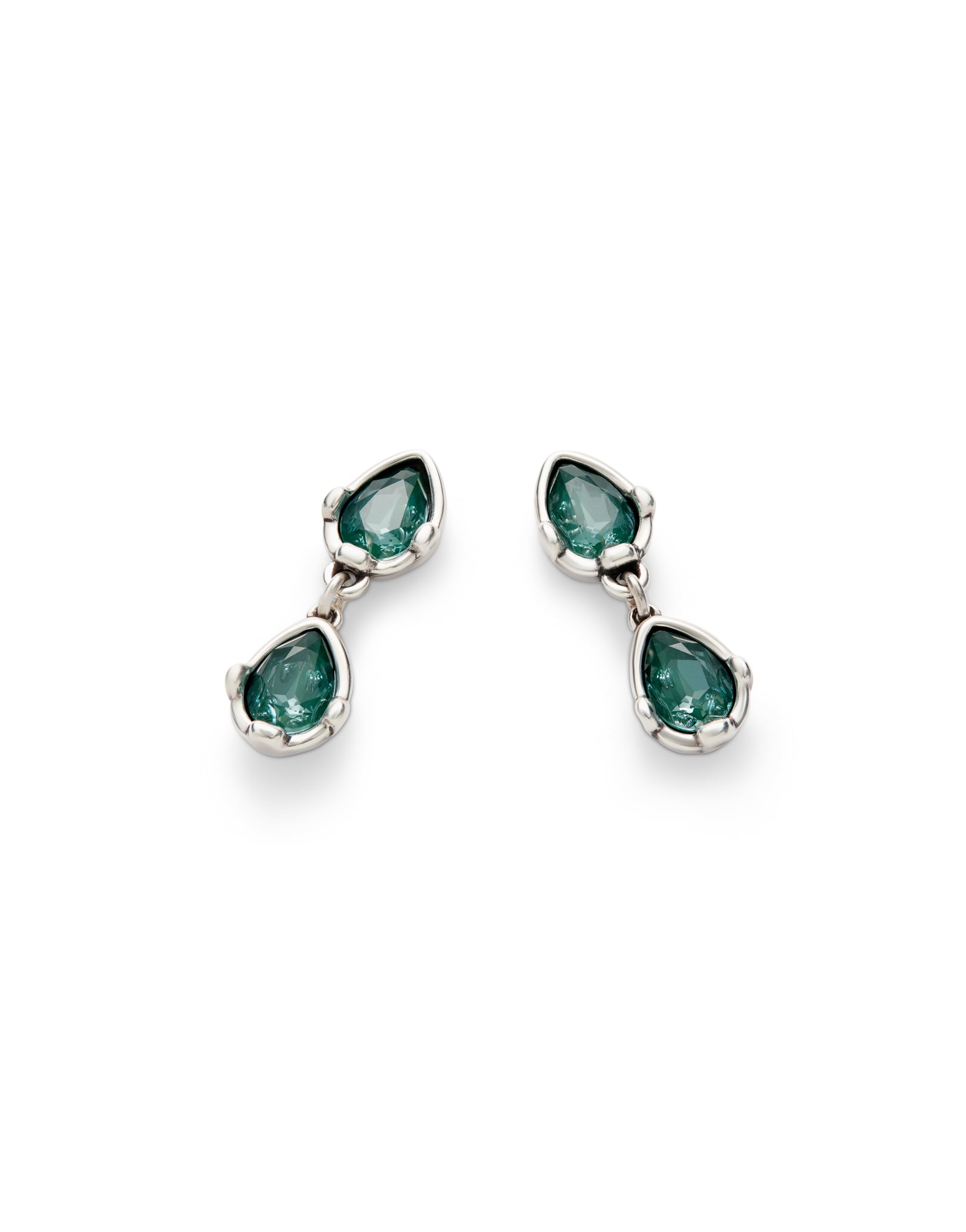 Long  earrings with two green drop-shaped faceted crystals