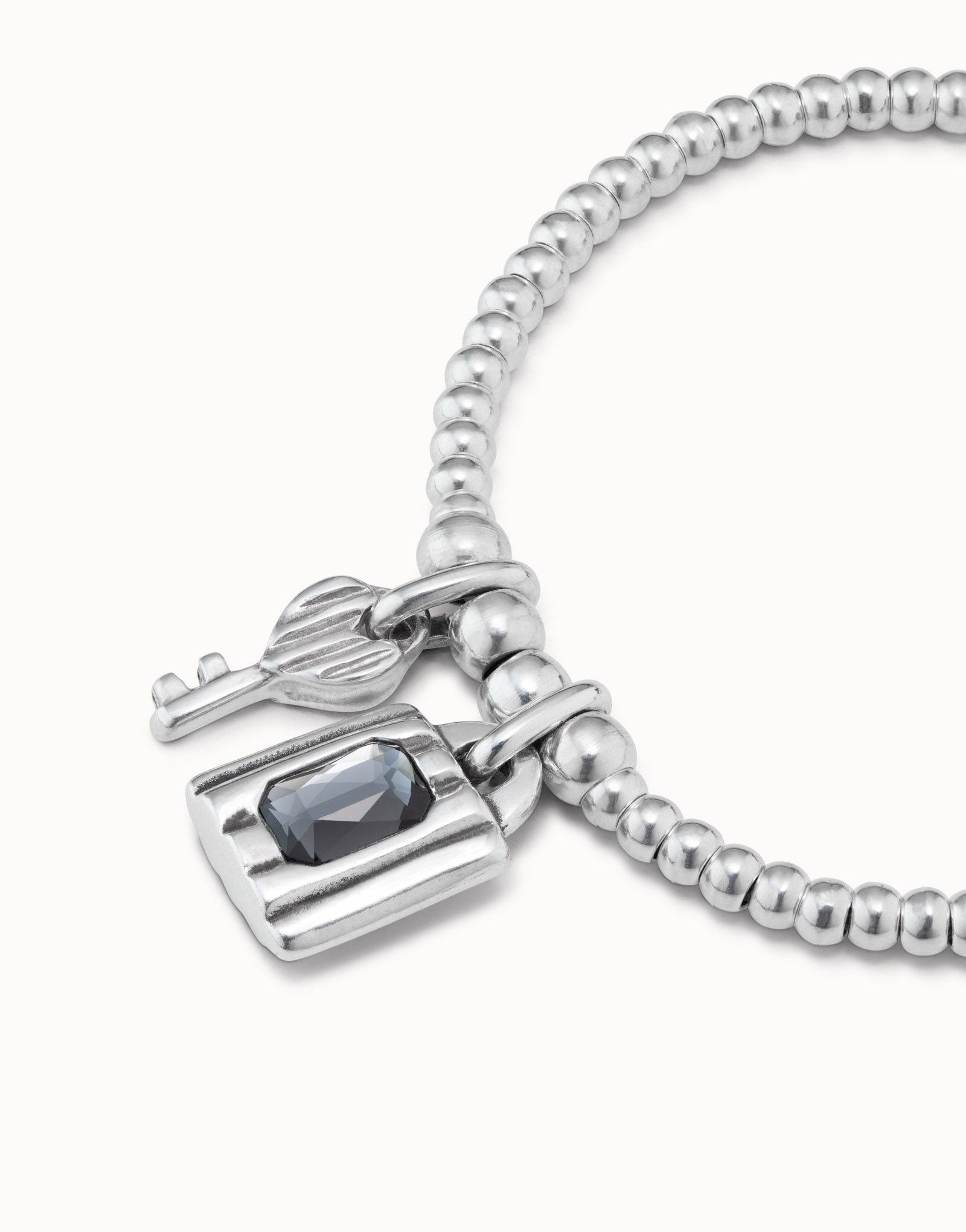 Bracelet plaqué argent avec charmes centraux en forme de cadenas et de clé, , large image number null