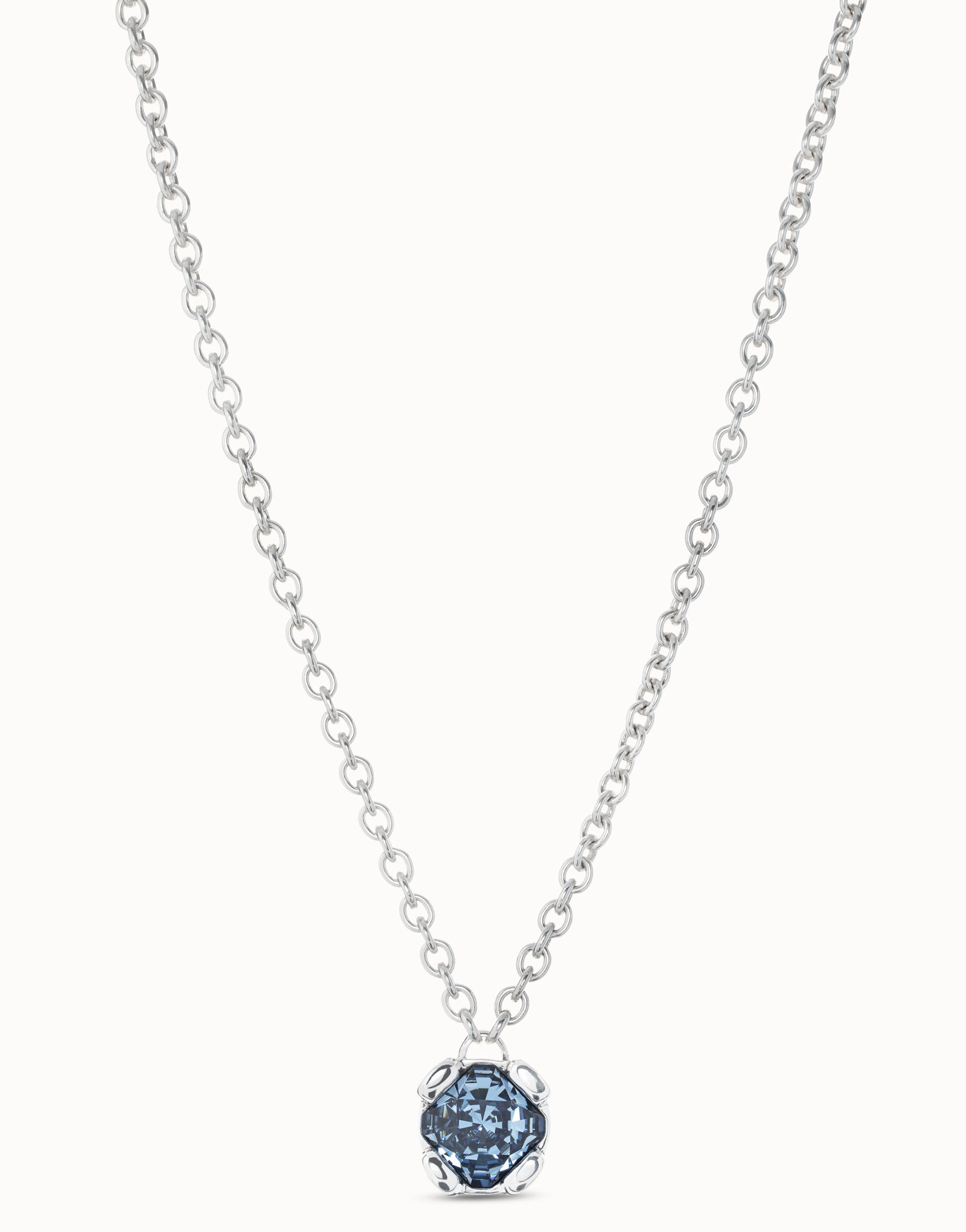 Sterling silver-plated necklace with blue crystal, Silver, large image number null