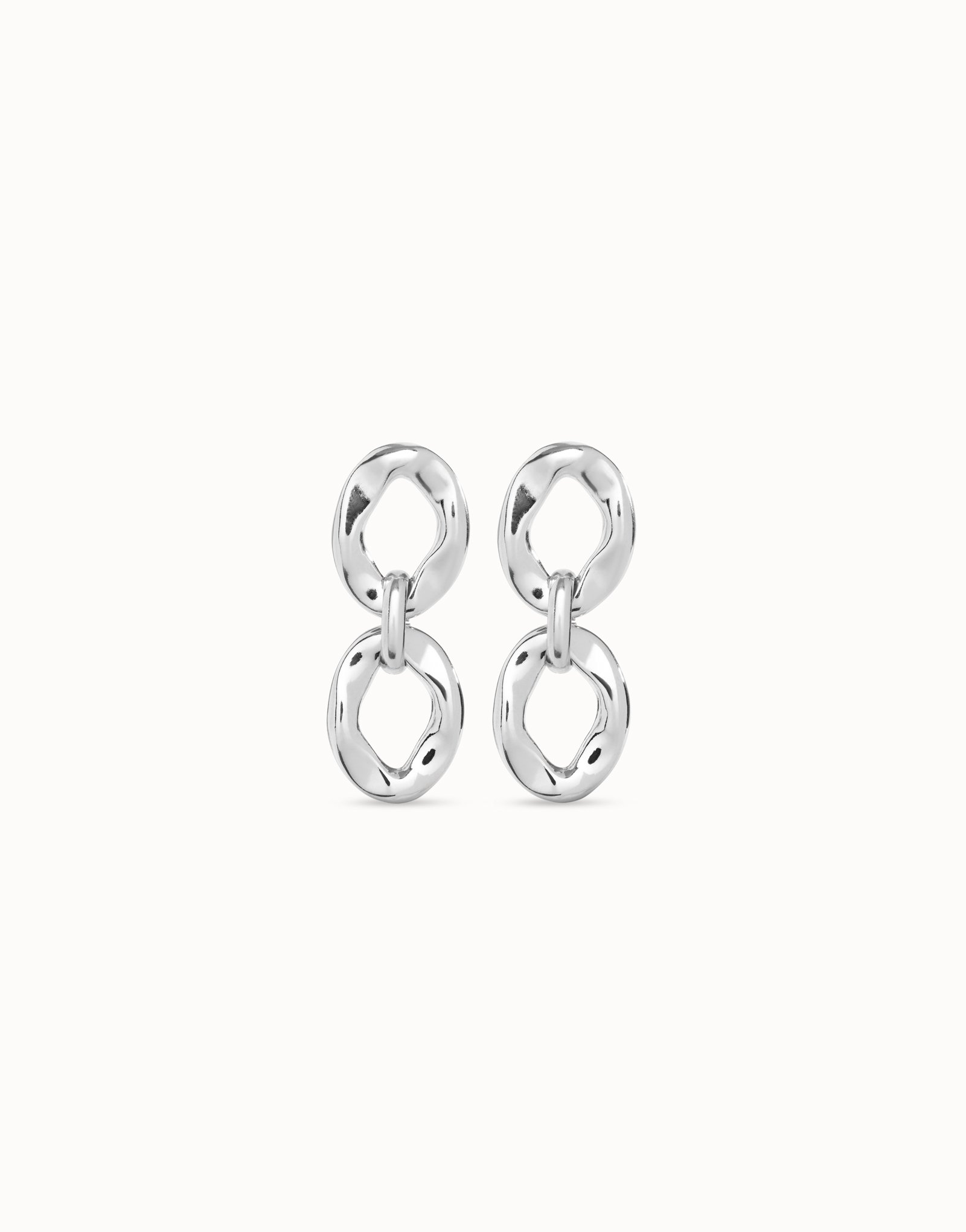 Sterling silver-plated earrings with 2 links linked by a ring, Silver, large image number null