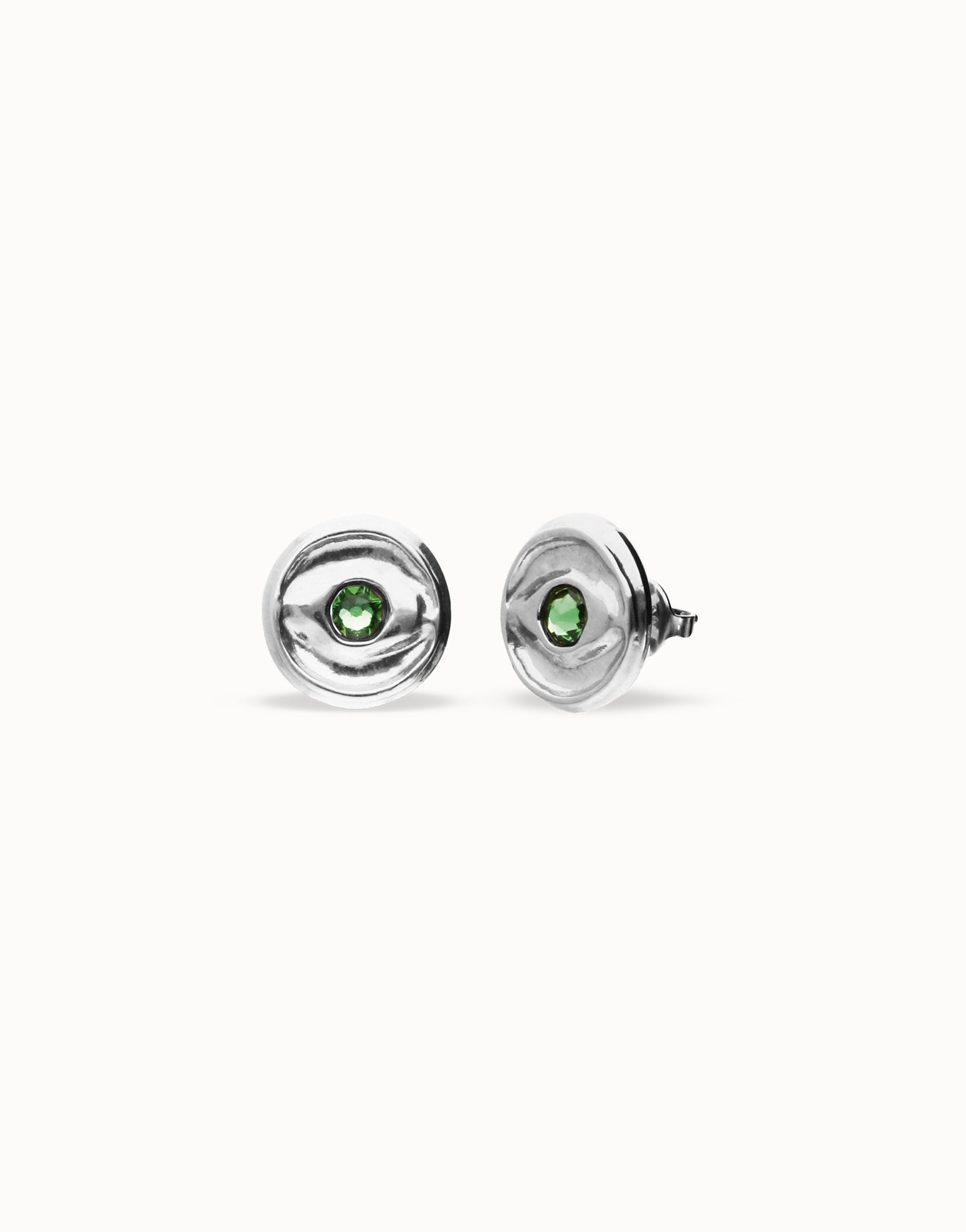 Stud earrings with green faceted crystal, Silver, large thumbnail