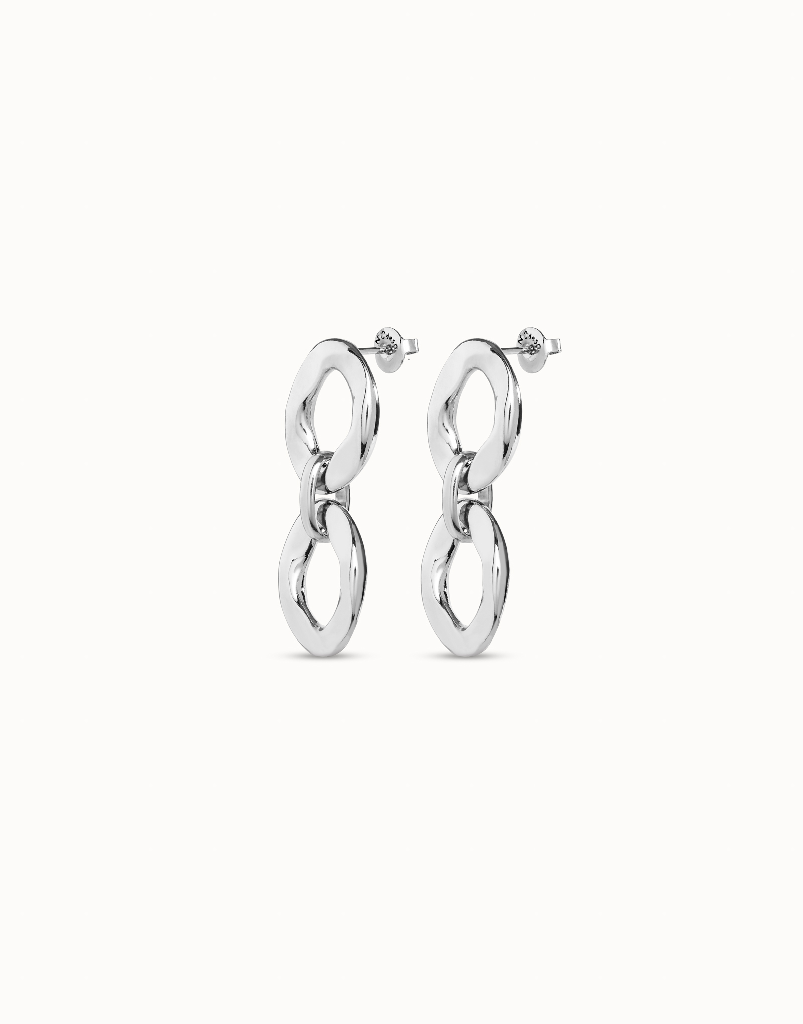 Boucles d’oreilles plaquées argent avec 2 maillons unis par un anneau, Argent, large image number null