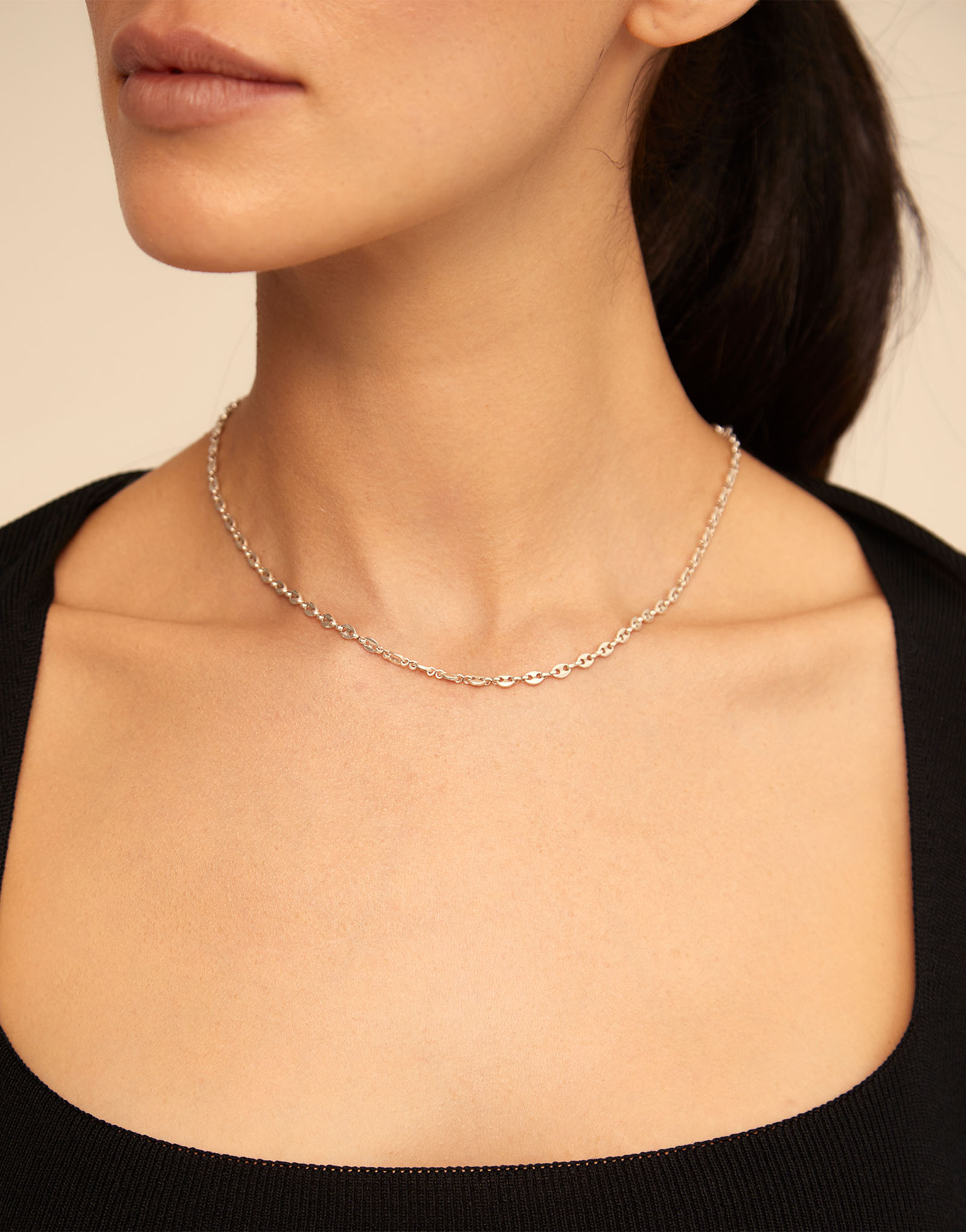 Sterling silver-plated short chain, Silver, large image number null