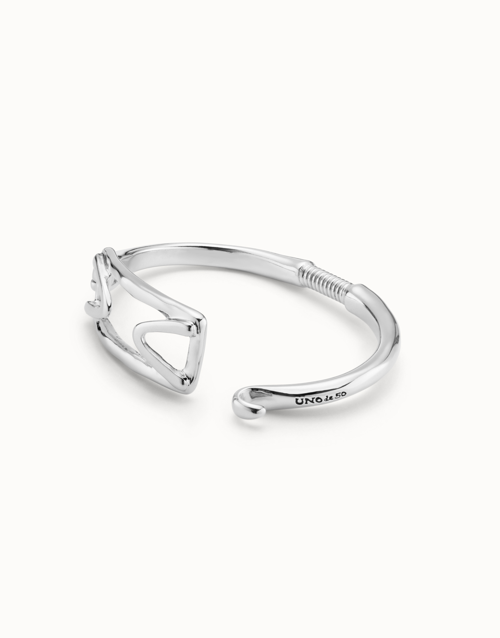 Sterling silver-plated rigid bracelet with rectangular central link, Silver, large image number null