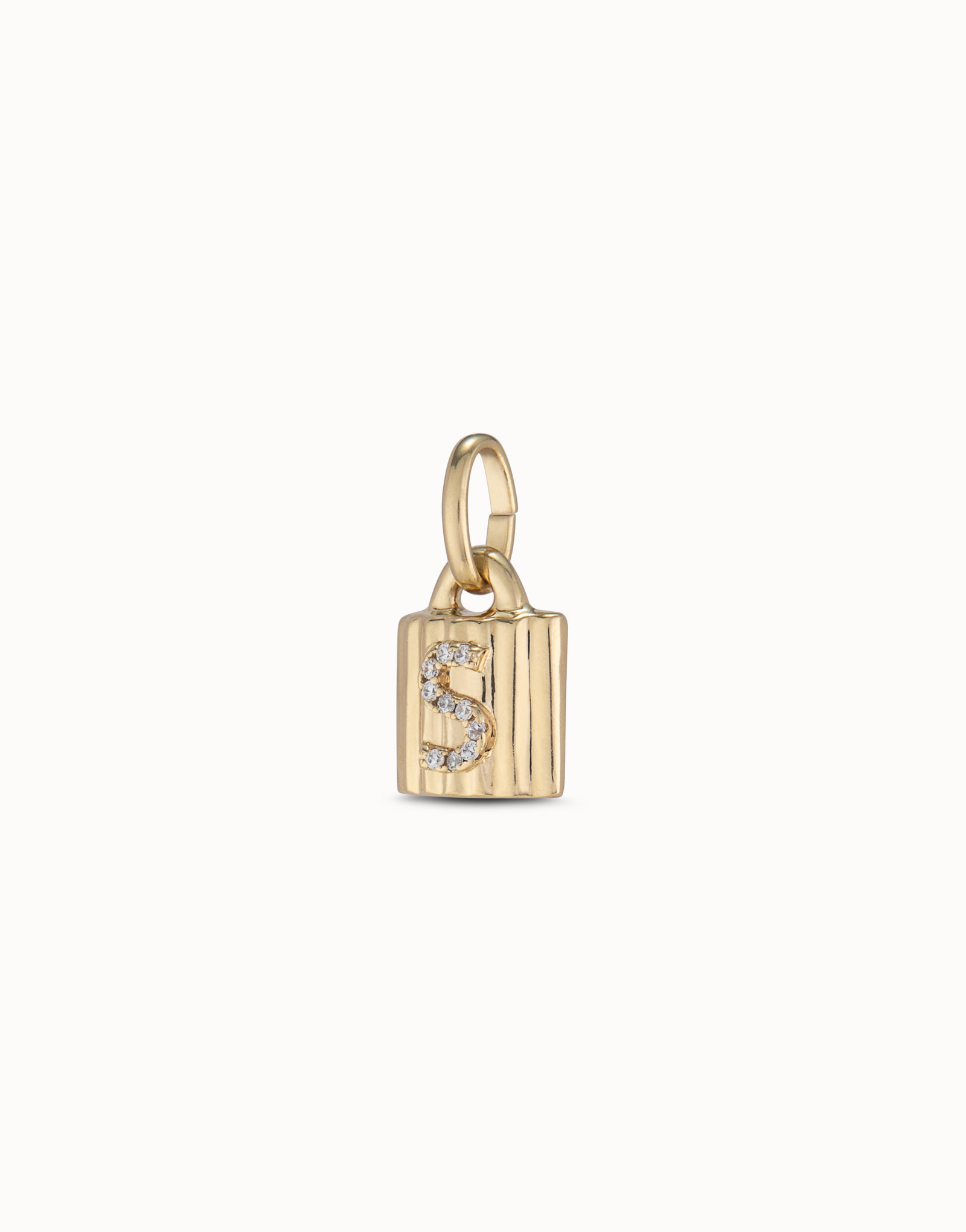 18K gold-plated padlock charm with topaz letter S, Golden, large image number null