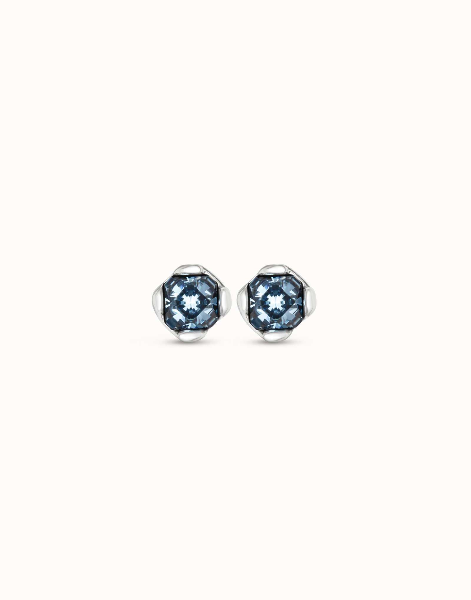 Sterling silver-plated earrings with blue crystals, Silver, large image number null