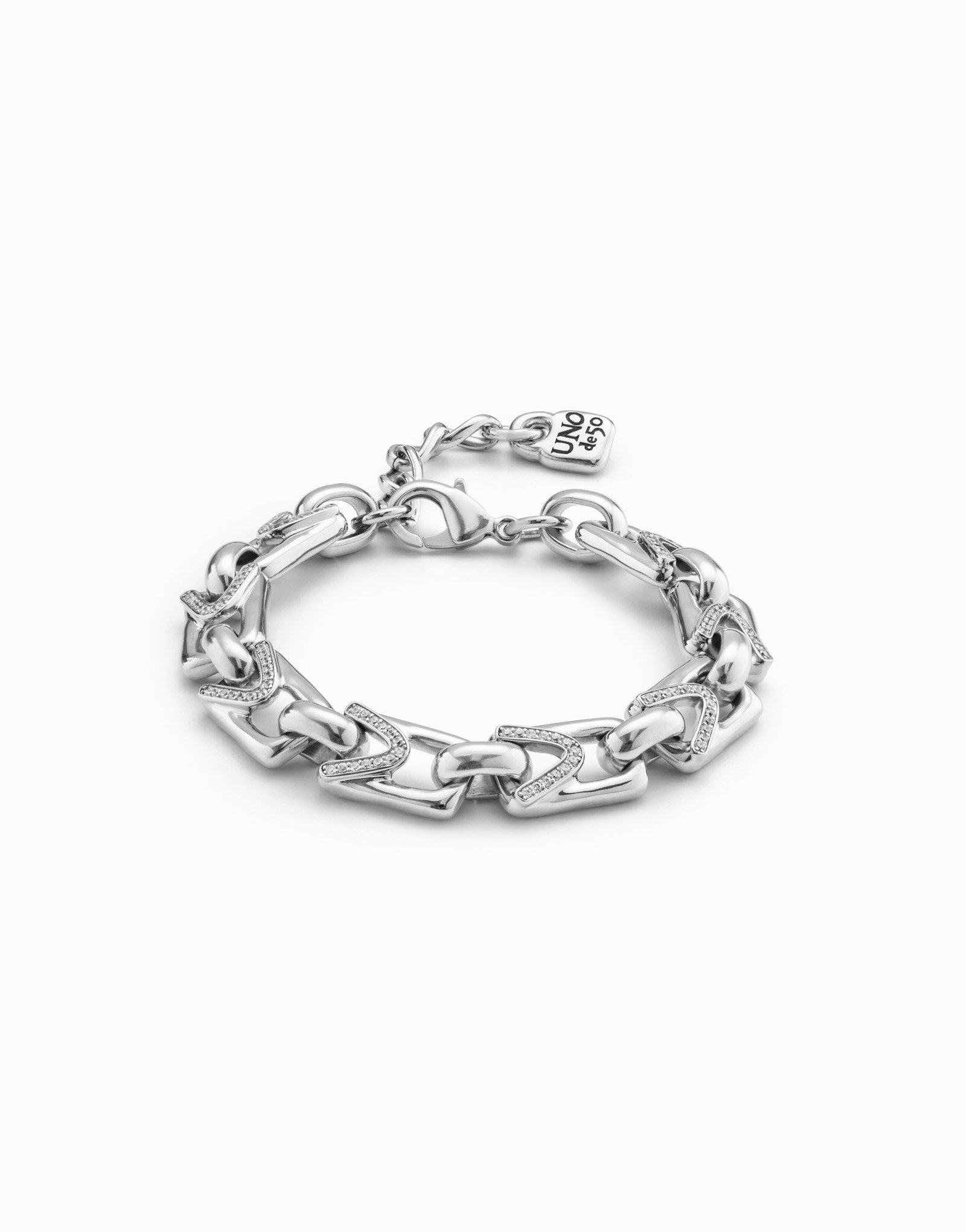 Sterling silver-plated bracelet with small links with topaz, Silver, large image number null